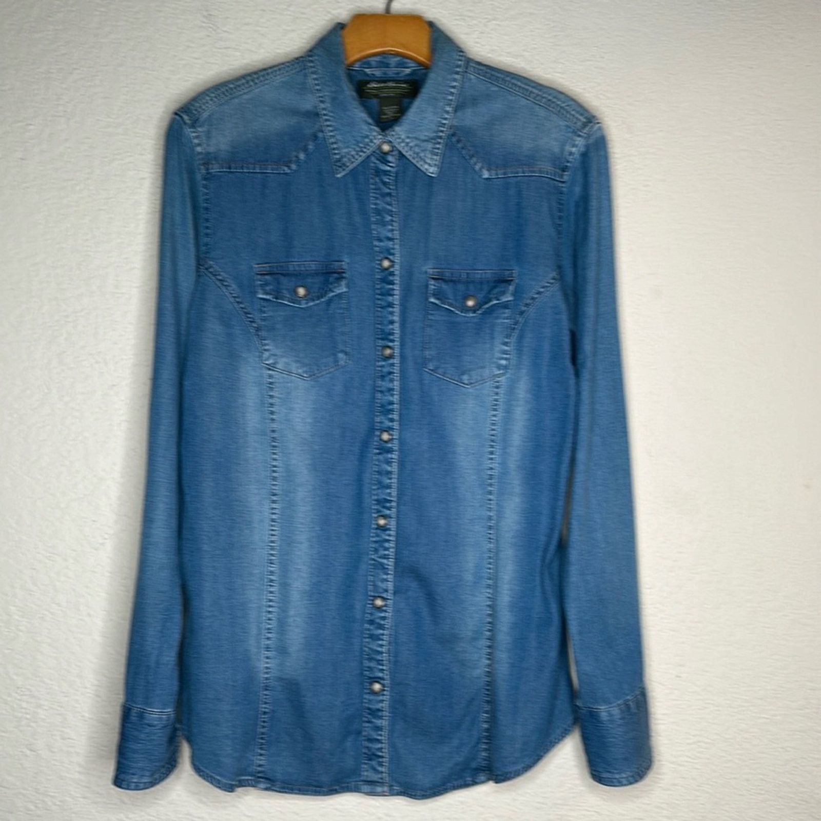 Eddie Bauer × Vintage VTG Eddie Bauer Pearl Snap Button Denim Western Shirt Large Size US L / EU 52-54 / 3 - 2 Thumbnail