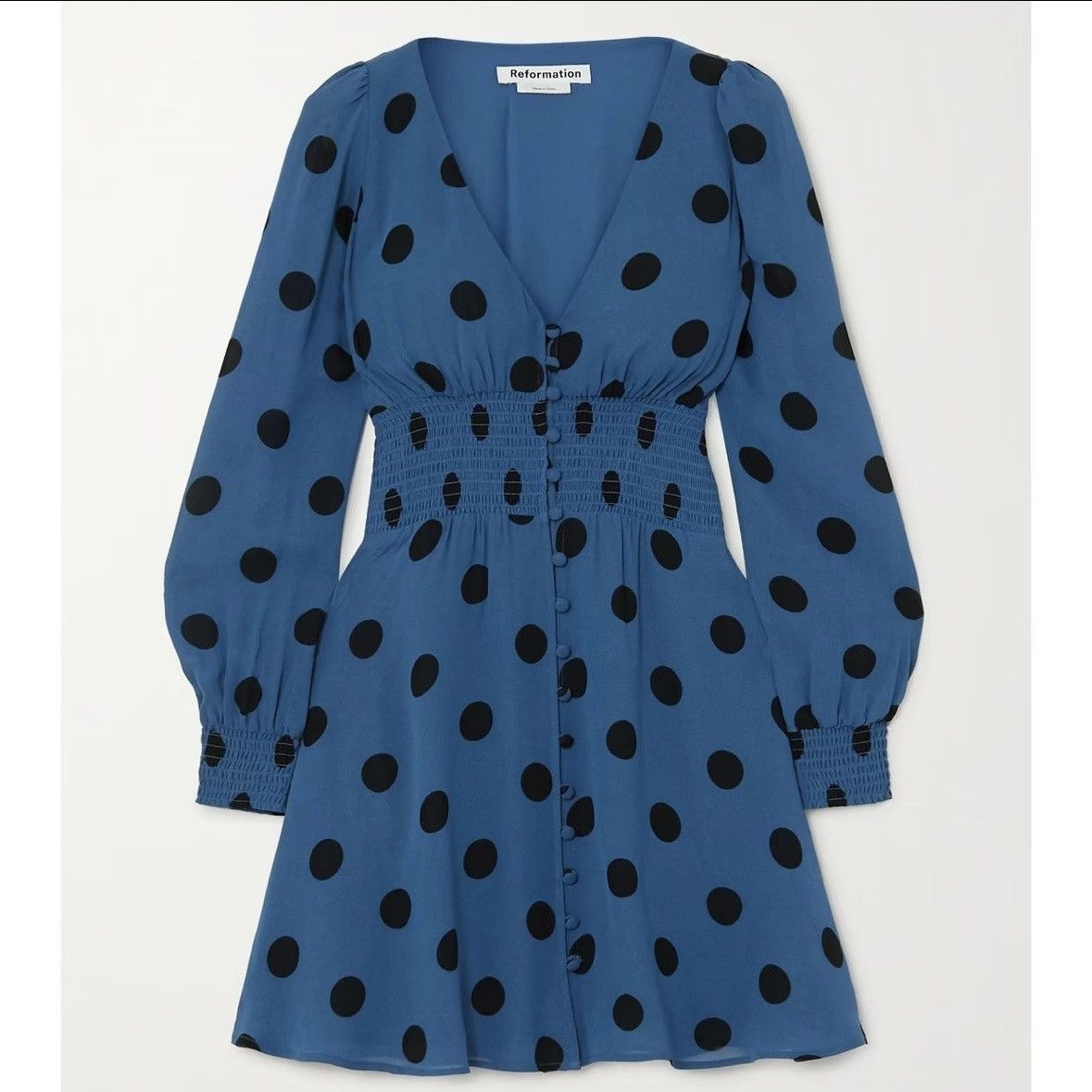 Reformation Reformation Alani Shirred Polka-Dot Georgette Mini Dress Size XS / US 0-2 / IT 36-38 - 1 Thumbnail