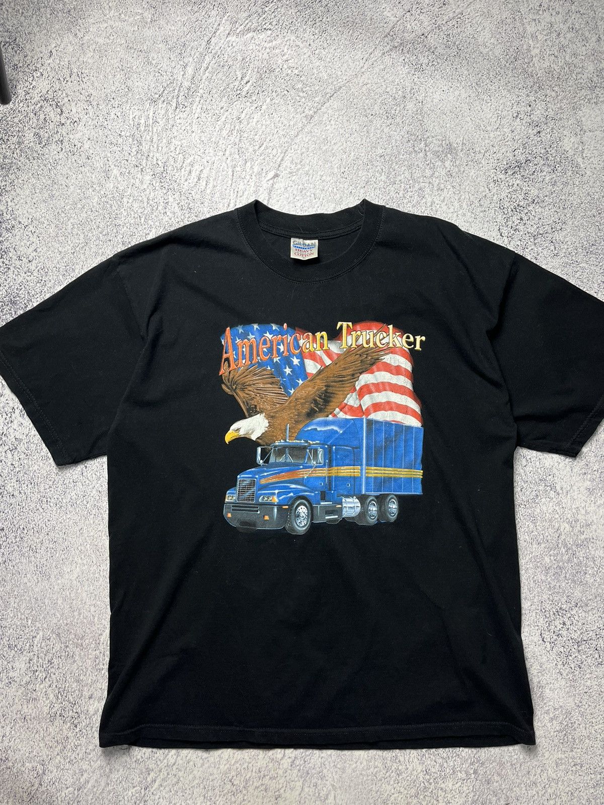 Gildan Vintage American Trucker T-Shirt 90s Flag Trucking Size US XL / EU 56 / 4 - 3 Thumbnail