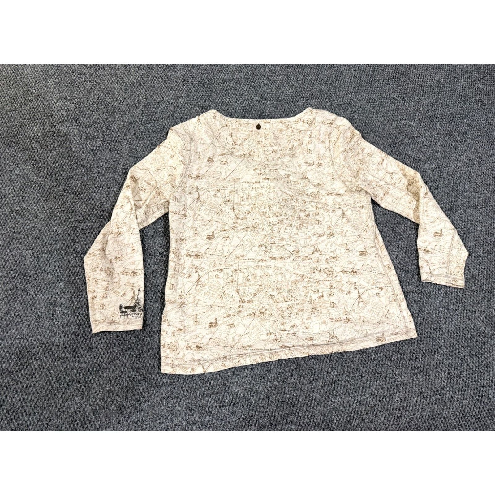 Soft Surroundings Soft Surroundings Shirt Womens L Geometric Embroidered Round Neck Long Sleeve Casual Tunic Beige Logo no holes or tears Size L / US 10 / IT 46 - 6 Thumbnail