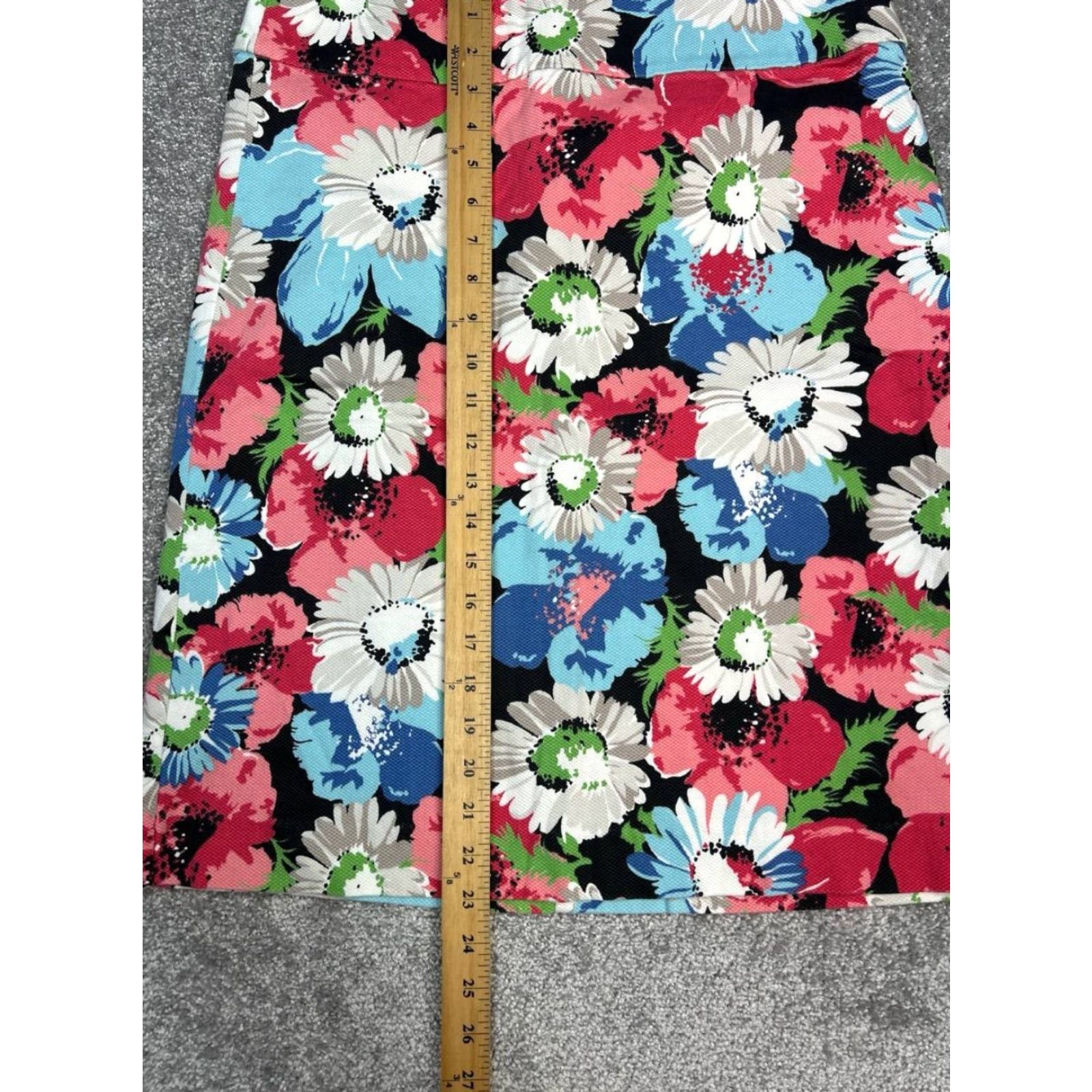 Talbots Talbots Pencil Skirt Women 10 Multicolor Floral Cotton Spandex Back Zip Knee Length Casual Travel Women's Skirt Talbots Size 32" / US 10 / IT 46 - 2 Thumbnail
