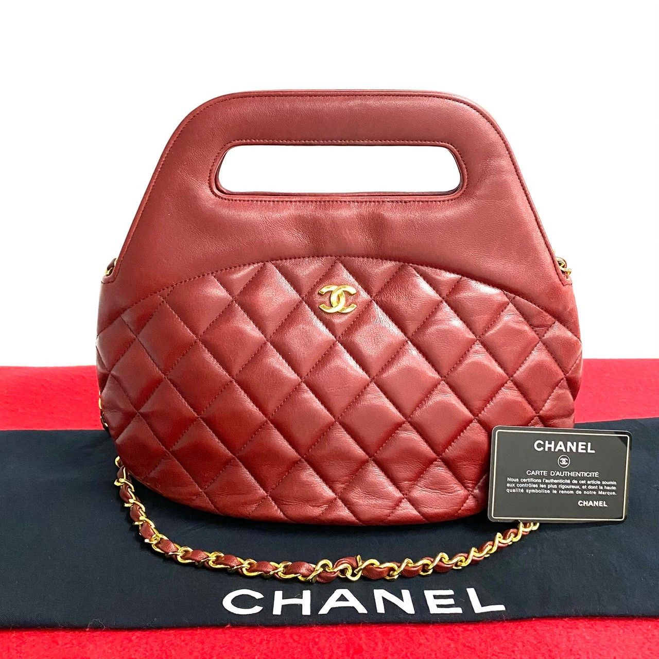 Chanel Chanel Matelasse Lambskin 2Way Handbag Leather Shoulder Bag in Red, Women's