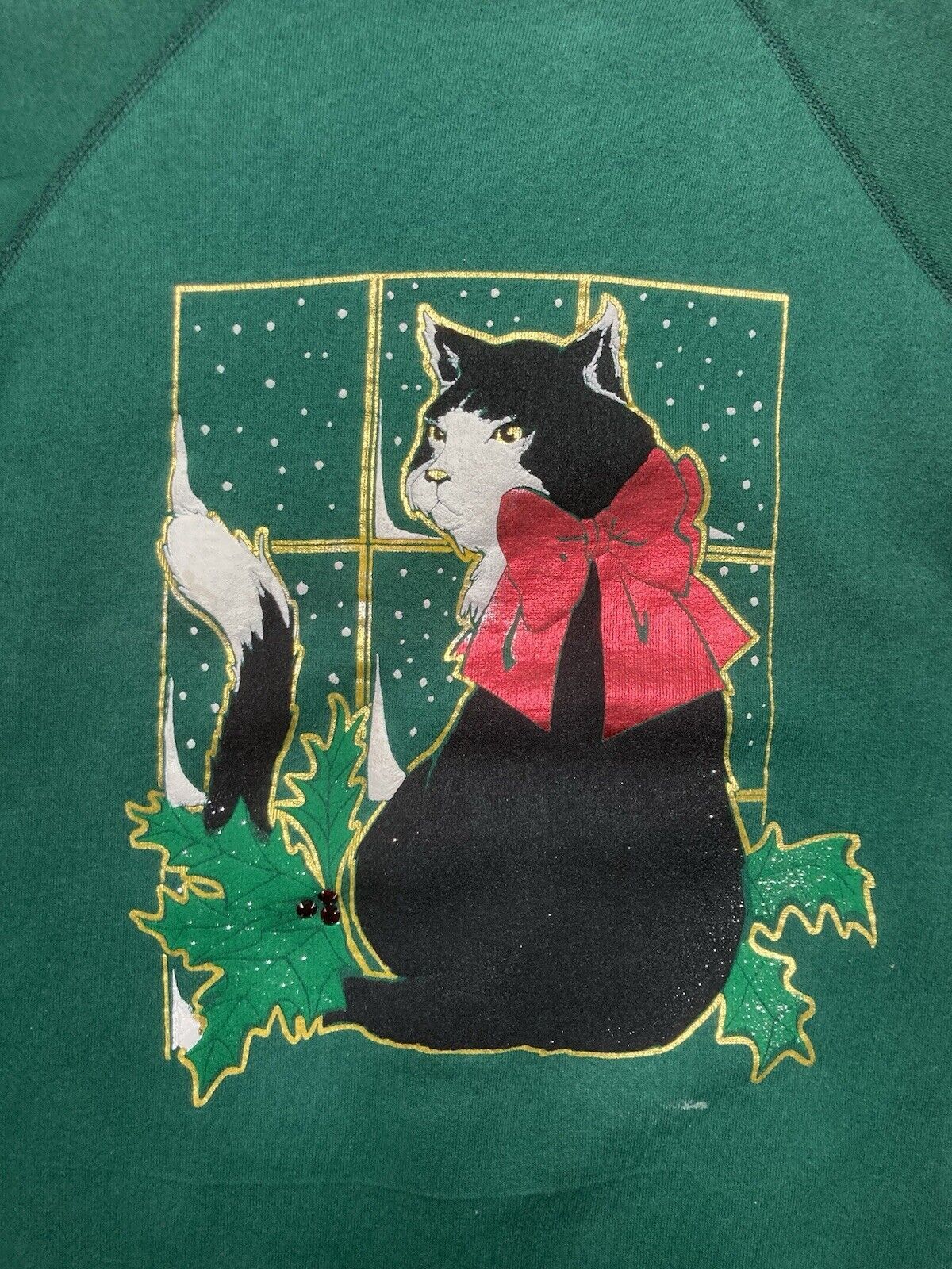 Hanes × Vintage 80s sweatshirt Christmas sweater cat kitty mistletoe snow L Size US L / EU 52-54 / 3 - 2 Thumbnail