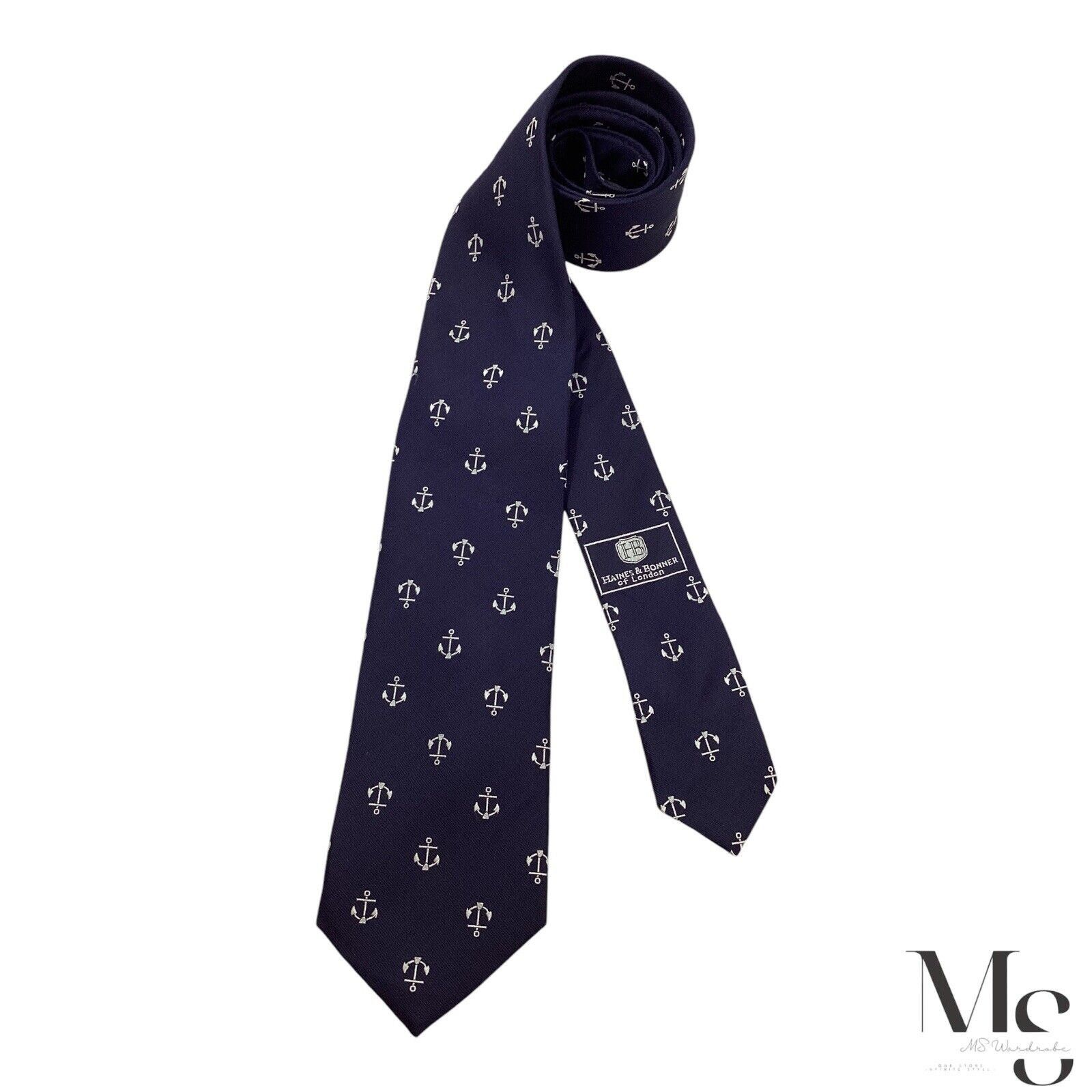 Hanes HAINES & BONNER Blue Anchor Print Silk Tie Hand Made W: 3" E Size ONE SIZE - 1 Thumbnail