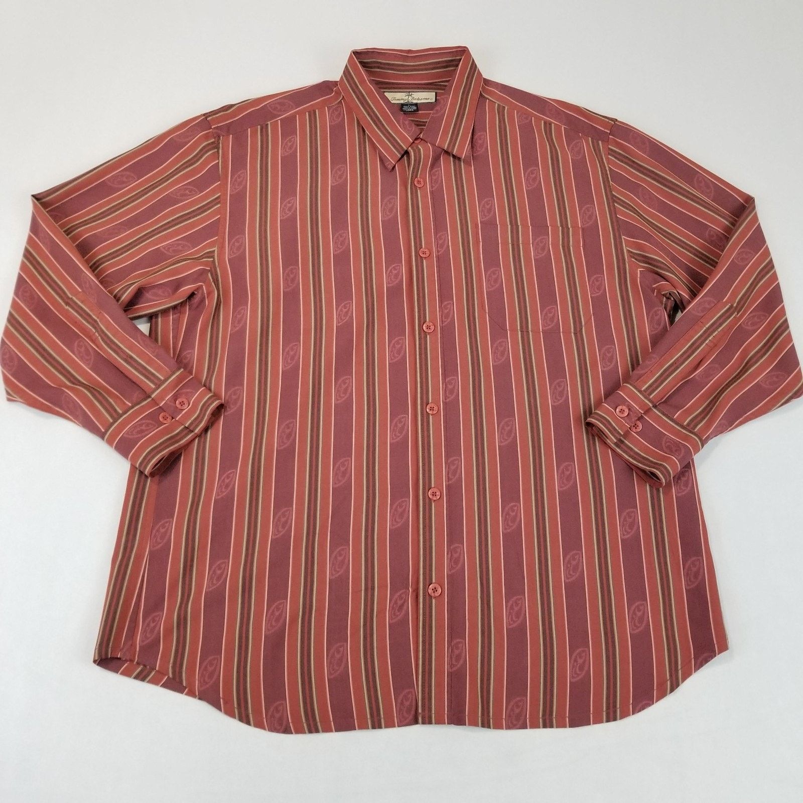 Tommy Bahama Tommy Bahama Shirt Mens Large Red Striped Jacquard Paisley Size US L / EU 52-54 / 3 - 8 Thumbnail