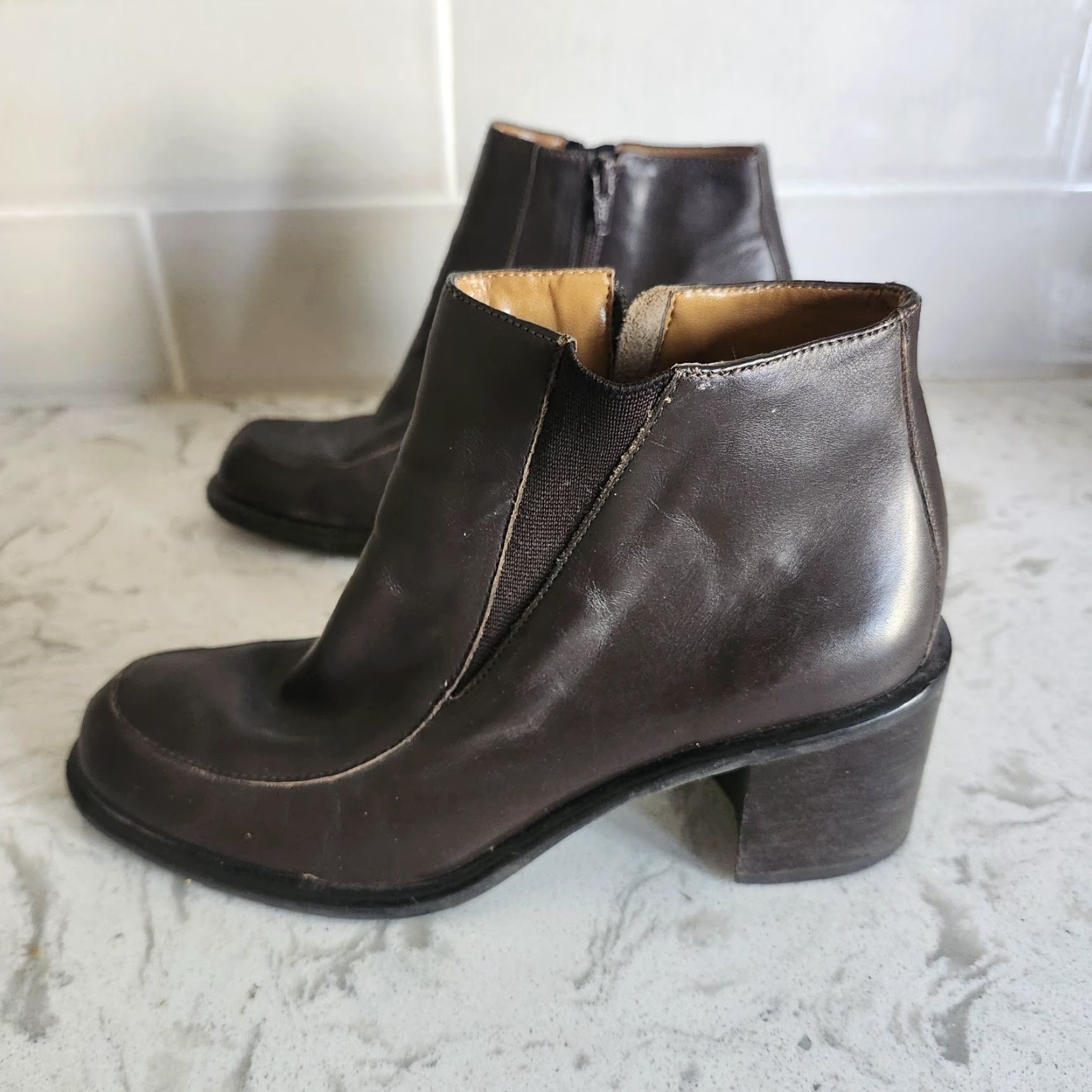Franco Sarto Franco Sarto Brown Leather Ankle Boots Block Heel 6M Women Boots Size US 6 / IT 36 - 7 Thumbnail
