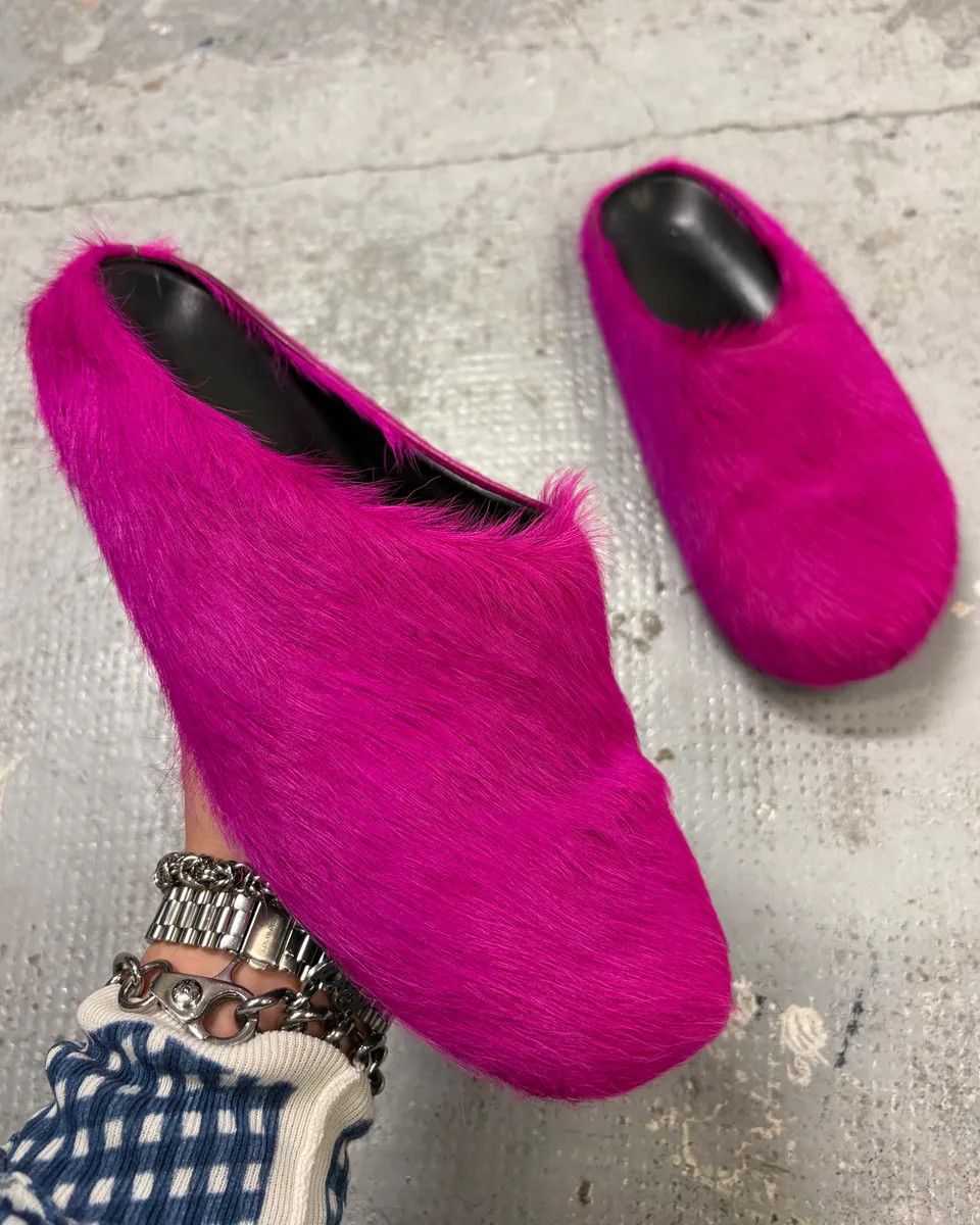 Marni Marni Pink Fuschia Long-Hair Calfskin Mules Size US 9 / EU 42 - 1 Thumbnail