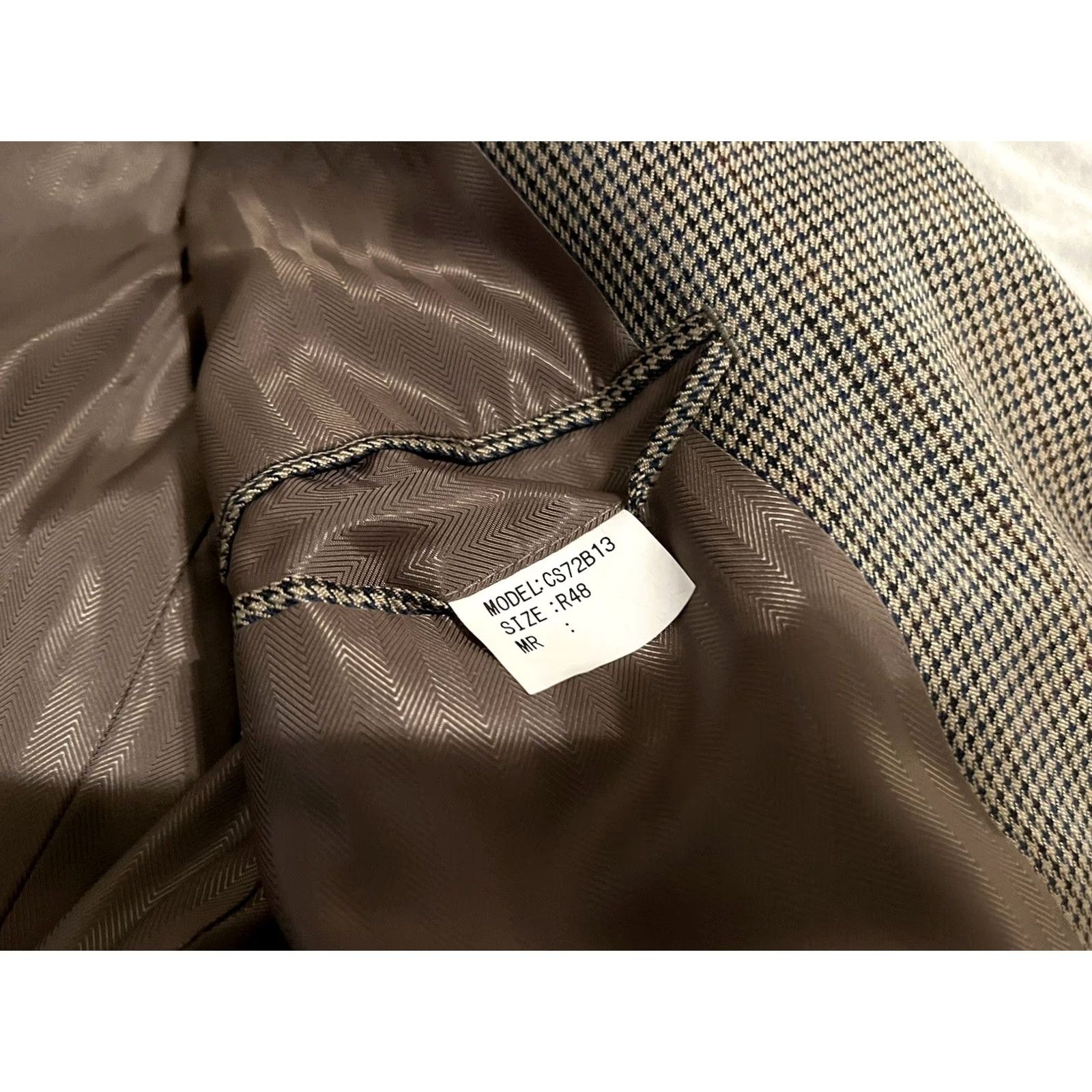 Club Room Club Room Blazer Jacket Sport Coat Silk Wool Cashmere Houndstooth Mens 48R Brown 2-Button Modern Fit Size 48R - 7 Thumbnail