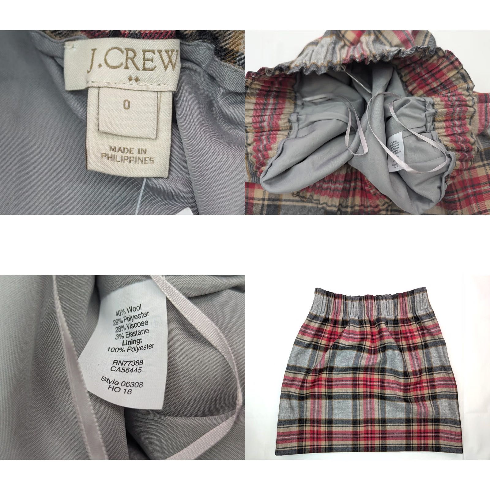 J.Crew J.CREW Plaid Sidewalk Skirt Woman 0 Wool Blend A-Line Short 24" Waist Red Plaid 06308 Women’s Skirt Vintage No Size 25" / US 0 / IT 36 - 8 Thumbnail