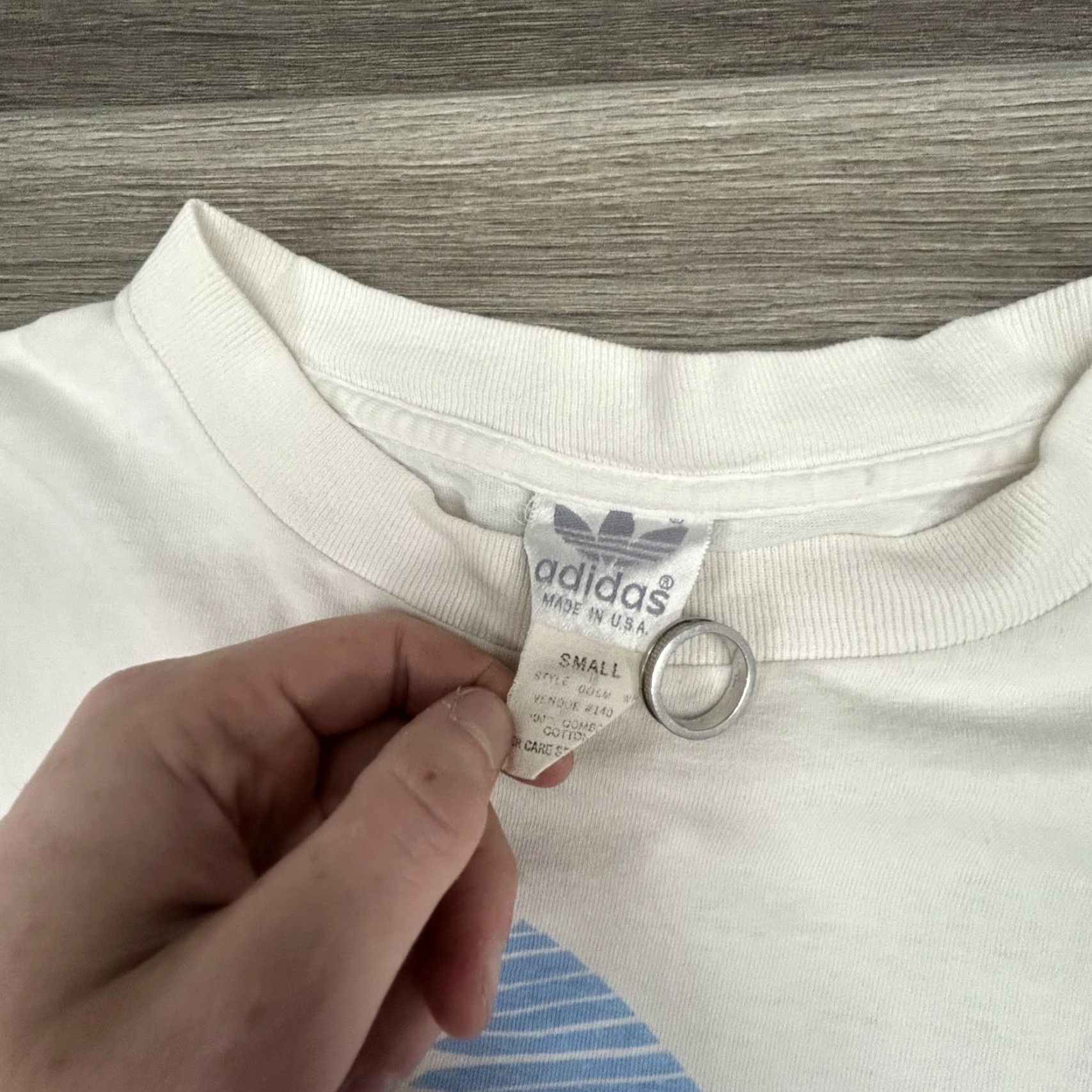 Adidas VINTAGE adidas Shirt Mens Small White Trefoil Logo Made USA Striped Graphic Size US S / EU 44-46 / 1 - 6 Thumbnail