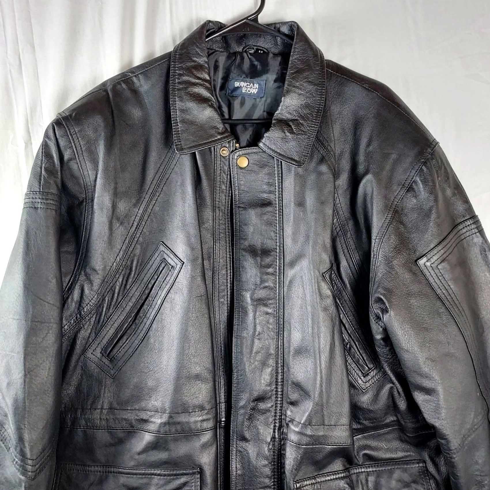 Vintage Duncan Row Genuine Leather Long Jacket Coat Mens Medium Black Pockets Size US M / EU 48-50 / 2 - 3 Thumbnail