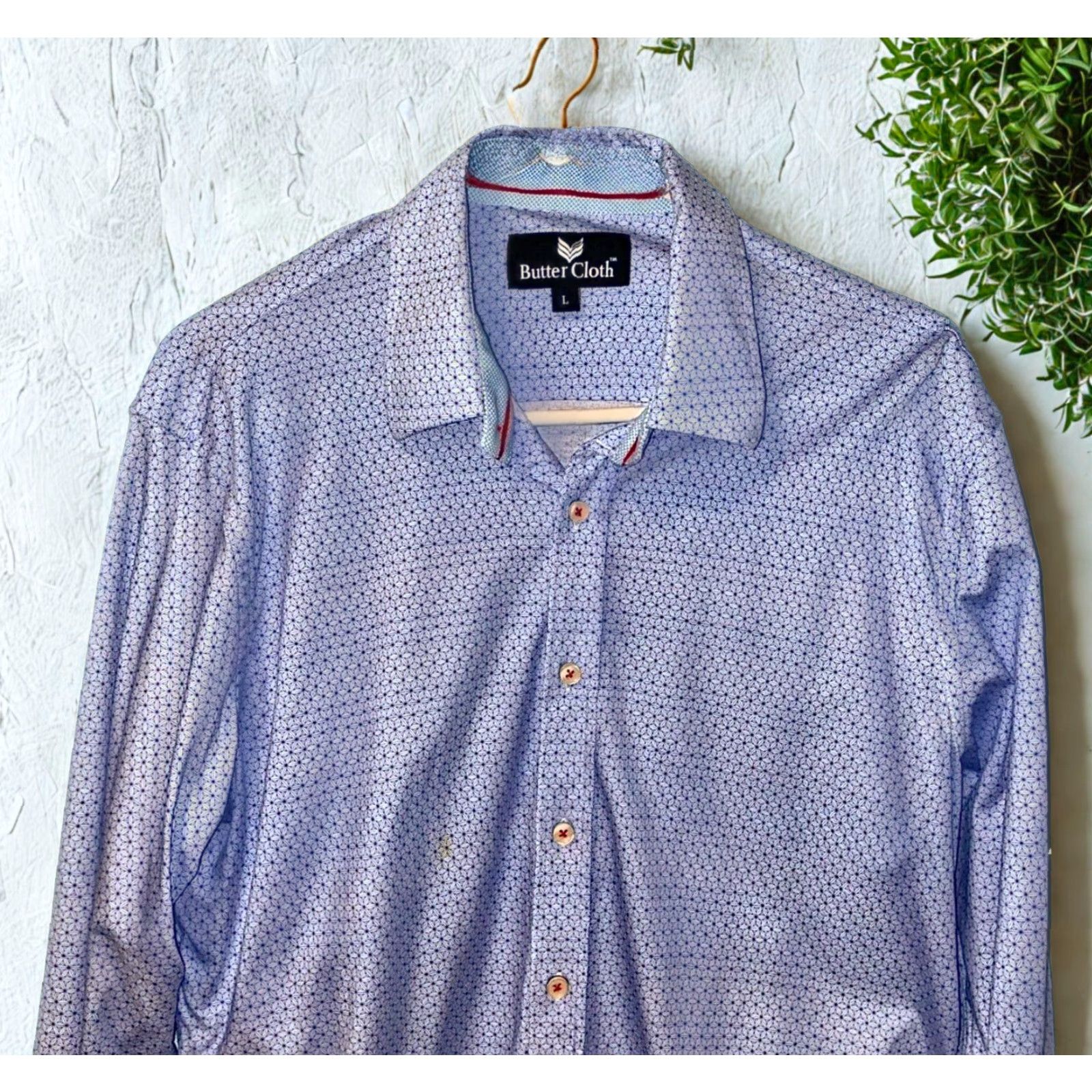 Buttero Butter Cloth Shirt Mens L Blue Button Up Icy Cotton Stretch Performance Geometric 90s Designer Classic Mens Size US L / EU 52-54 / 3 - 2 Thumbnail