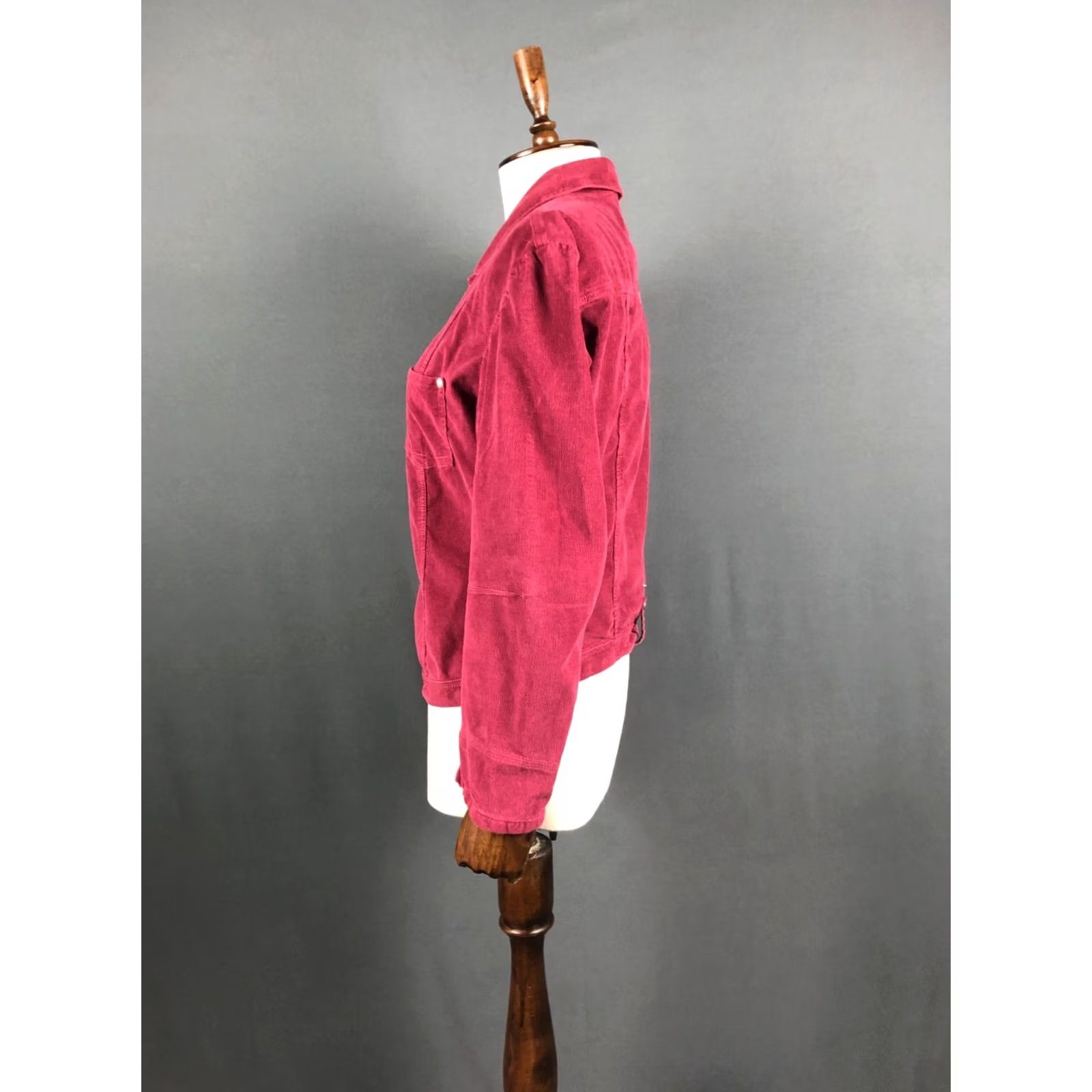 Vintage Le Jean De Marithé + François Girbaud Jacket Burgundy Women XL Cotton Velvet Short Sleeve Chest Pockets Size 40" / US 18 - 2 Thumbnail