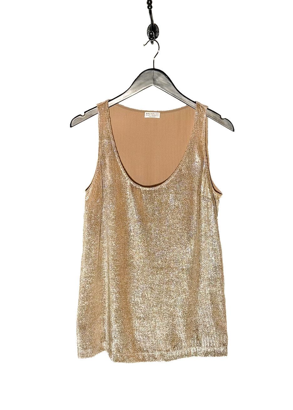 Brunello Cucinelli Brunello Cucinelli Metallic Gold Velvet Chenille Tank Top Size M / US 6-8 / IT 42-44 - 1 Thumbnail