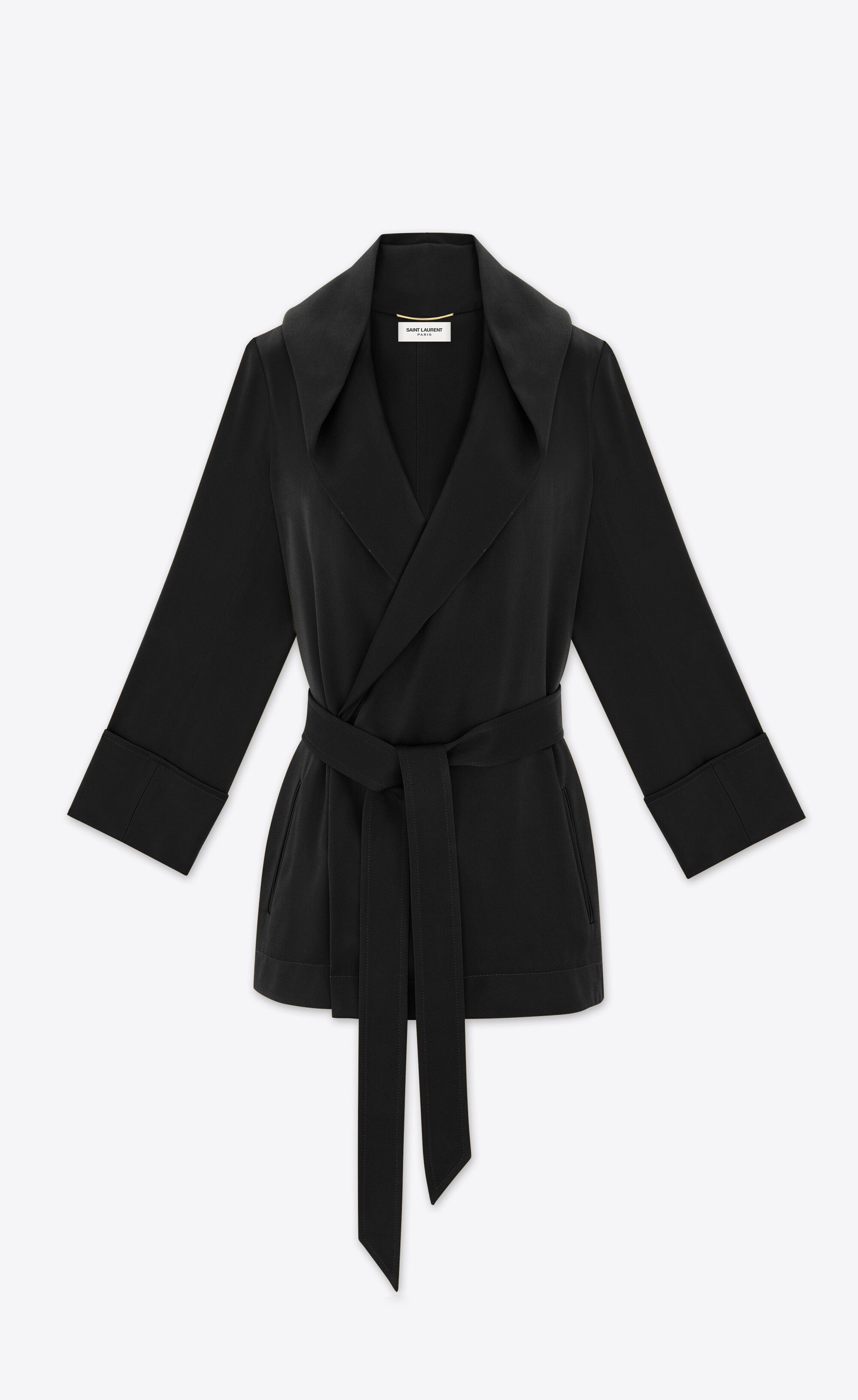 Saint Laurent Paris o1bcso1str1224 Hooded Jacket In Crepe Satin in Black Size M / US 6-8 / IT 42-44 - 1 Thumbnail