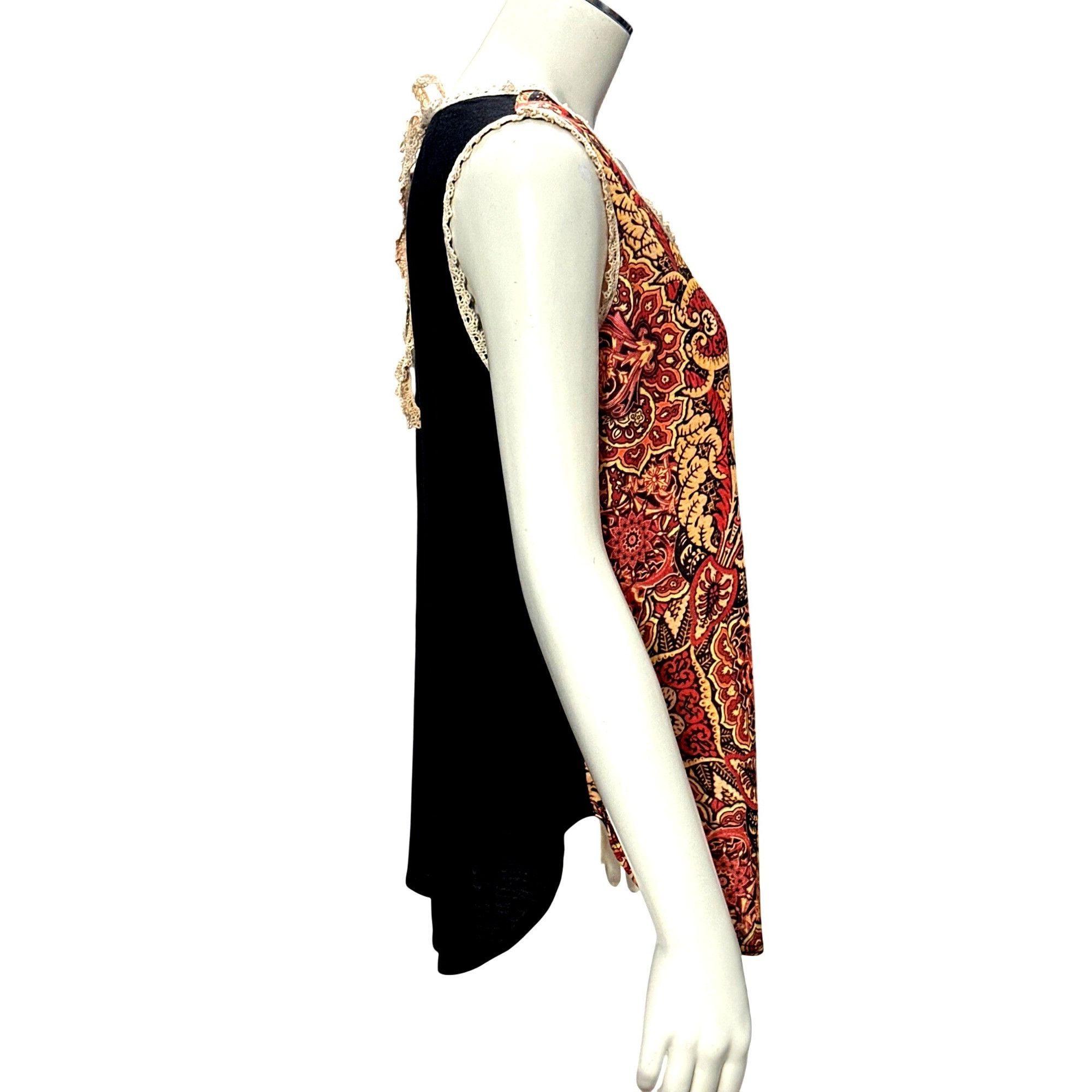 Other CCC Bohemian Paisley Print Sleeveless Blouse With Lace Trim Size M / US 6-8 / IT 42-44 - 4 Thumbnail
