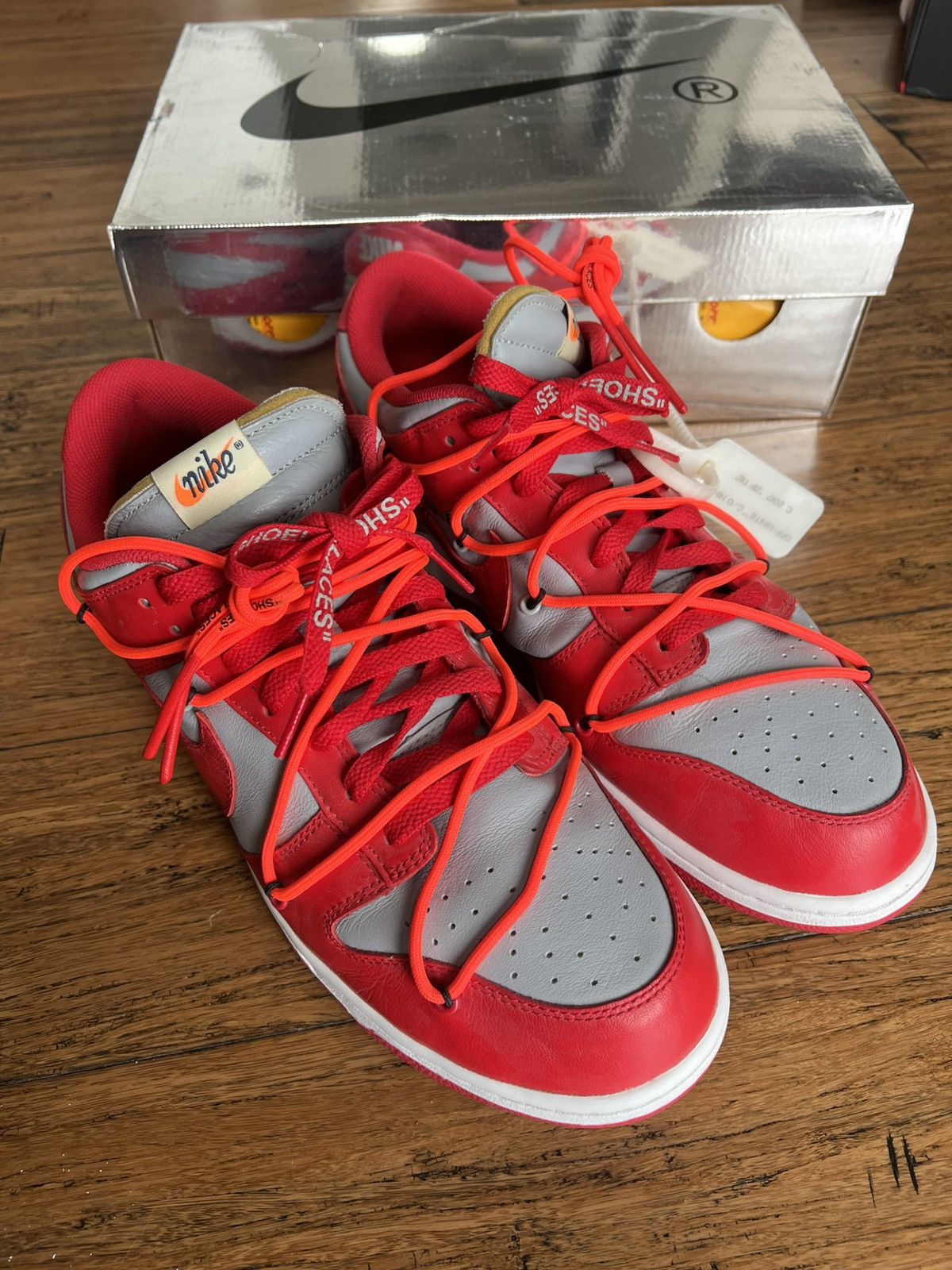Nike × Off-White Nike Off White Dunk Low University Red Size US 12 / EU 45 - 8 Thumbnail