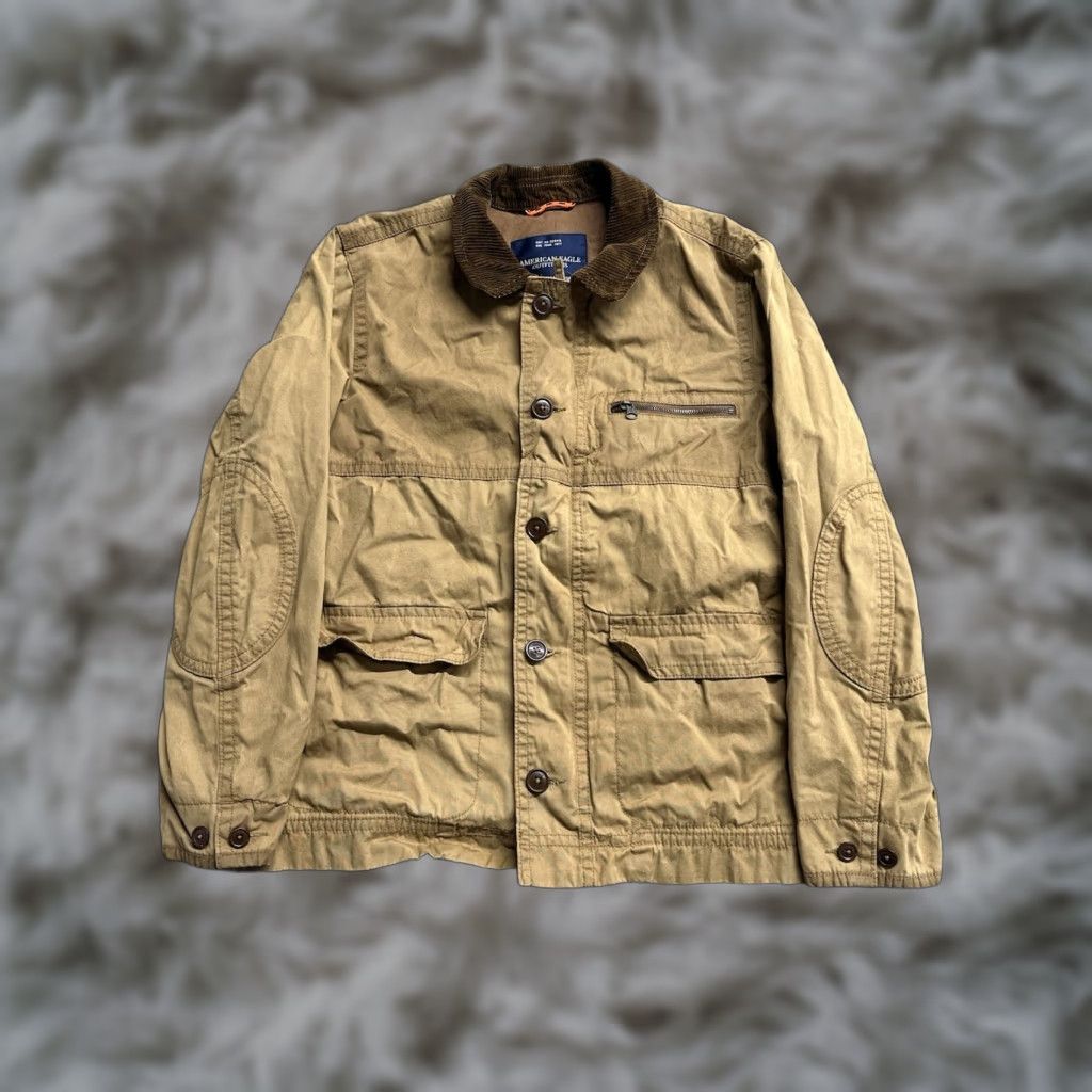 VINTAGE American Eagle Outfitters Mens XL Waxed Chore Barn Coat Corduroy Collar Elbow Patch