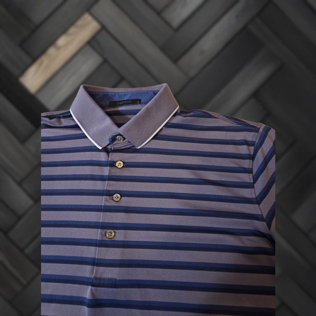 Vintage Greyson Polo Shirt Striped Blue Men's L Polo Golf Performance Size US L / EU 52-54 / 3 - 1 Thumbnail