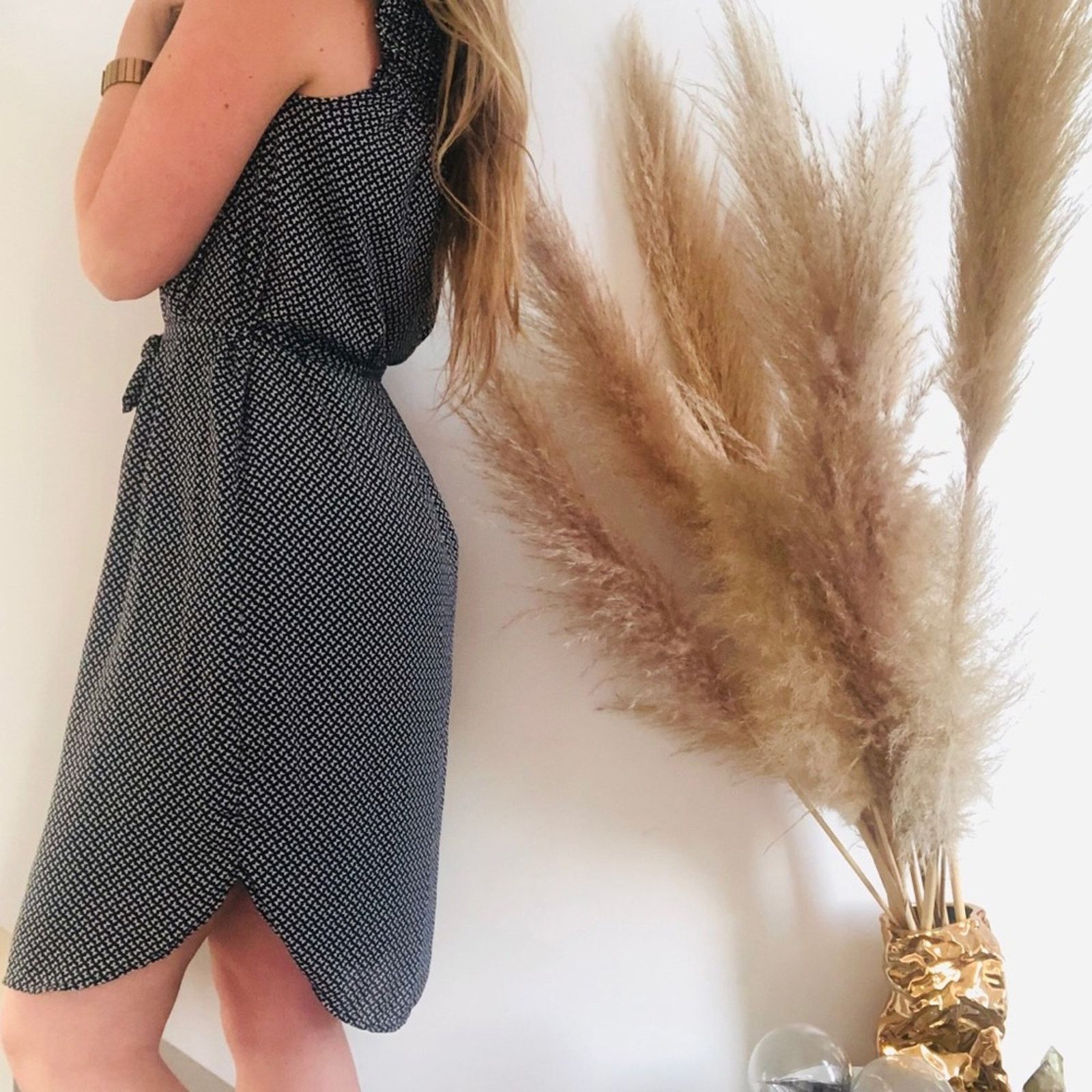 H&M H&M Navy White Printed Pleated Smocked Ruffle Tie Tank Dress Size M / US 6-8 / IT 42-44 - 4 Thumbnail