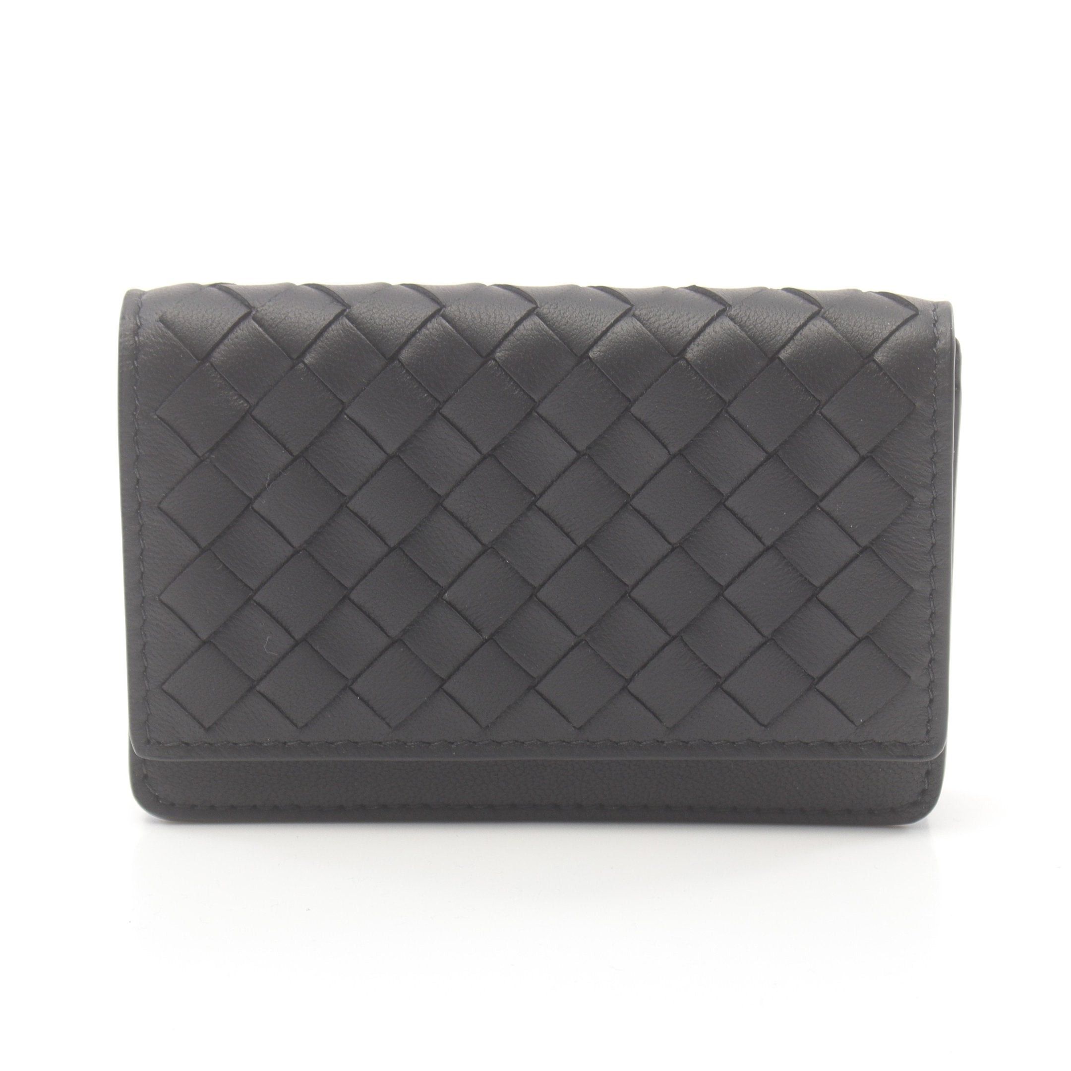 Bottega Veneta Bottega Veneta Intrecciato Card Case Name Holder Leather Black Size ONE SIZE - 1 Thumbnail