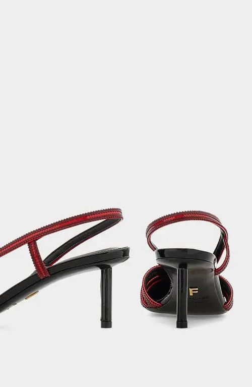 Salvatore Ferragamo o1s1rm0126 Edyna Slingback Kitten Heel Pumps in Red/Black Size US 7 / IT 37 - 3 Thumbnail