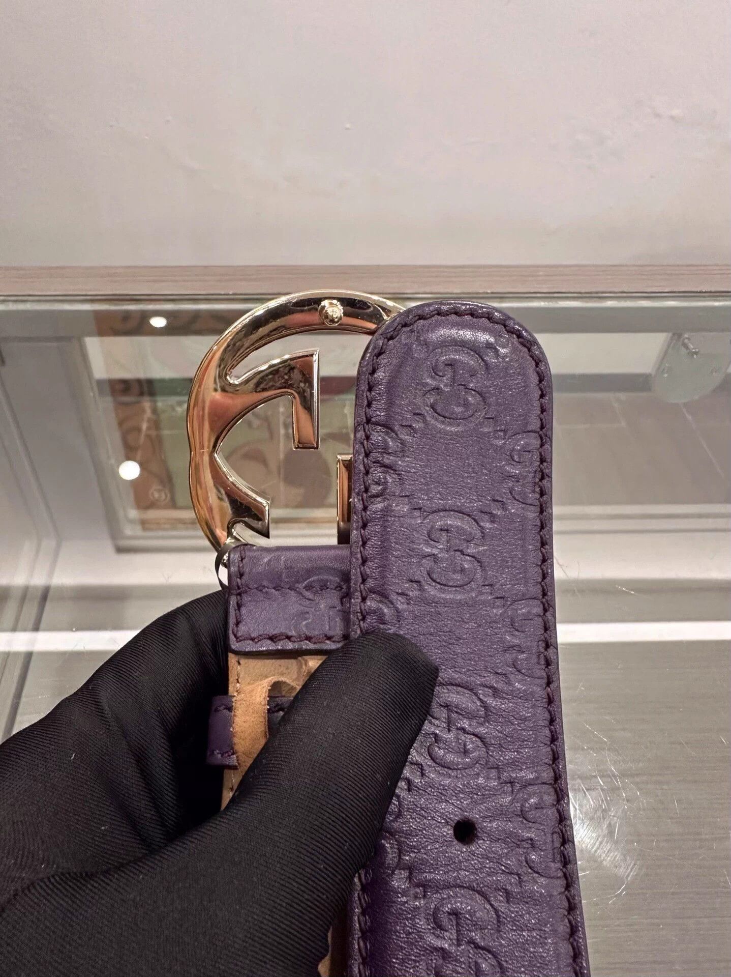 Gucci Gucci silver GG buckle 4cm belt purple & brown 85cm 99 New Size ONE SIZE - 5 Thumbnail