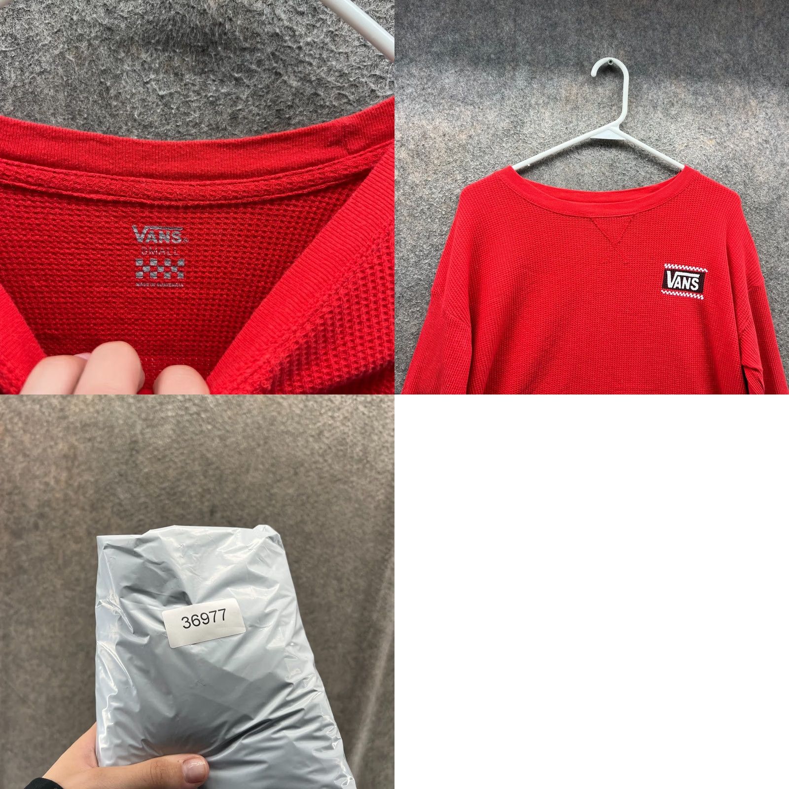 Vans VANS Shirt Womens Small Red Waffle Knit Cropped Top Thermal Long Sleeve Size S / US 4 / IT 40 - 8 Thumbnail