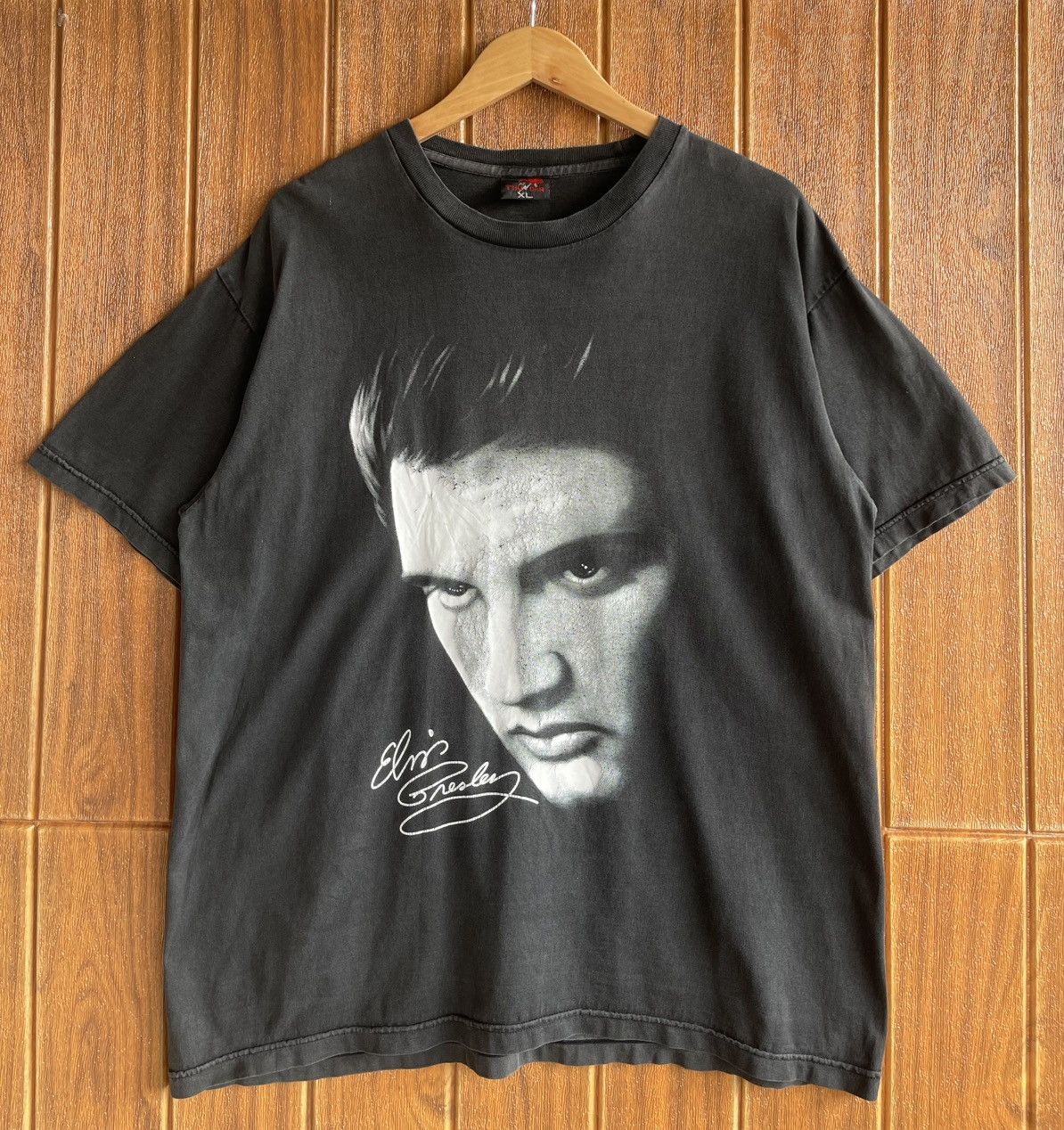Band Tees Vintage90💢ELVIS PRESLEY💢Big Print Mirror Sun Faded Black Tee Size US XL / EU 56 / 4 - 2 Thumbnail