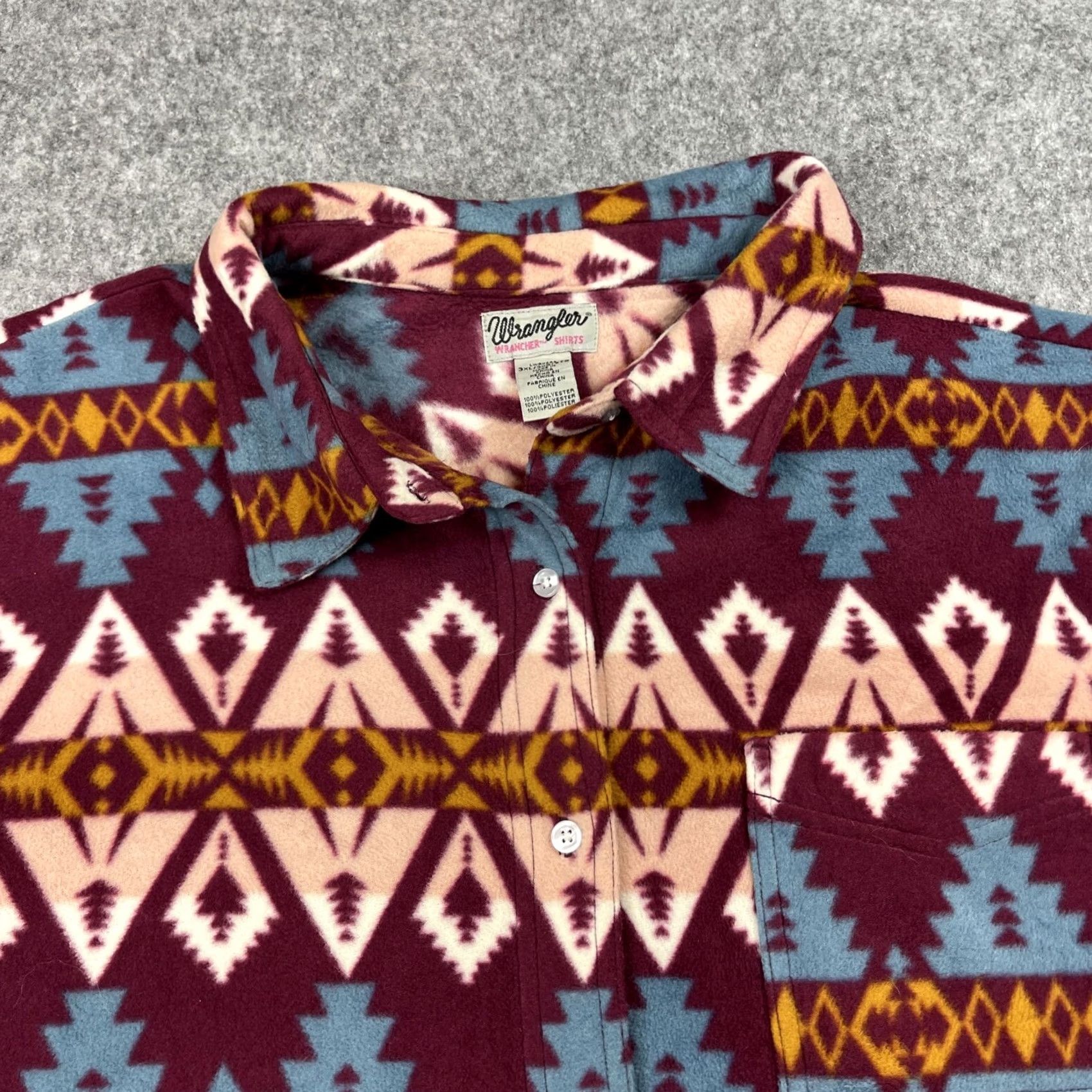 Native VINTAGE Wrangler Wrancher Shirt Womens 3X Western Fleece Jacket Southwest Aztec Native Size XXL / US 16-18 / IT 52-54 - 3 Thumbnail
