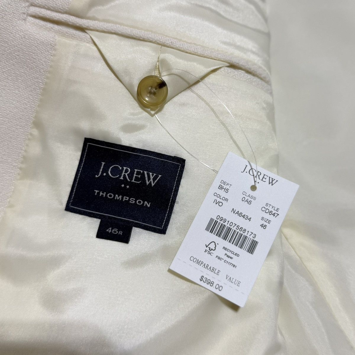 J.Crew J Crew Thompson Dinner Blazer Slim Fit Ivory Mens 46R NEW Size 46R - 2 Thumbnail