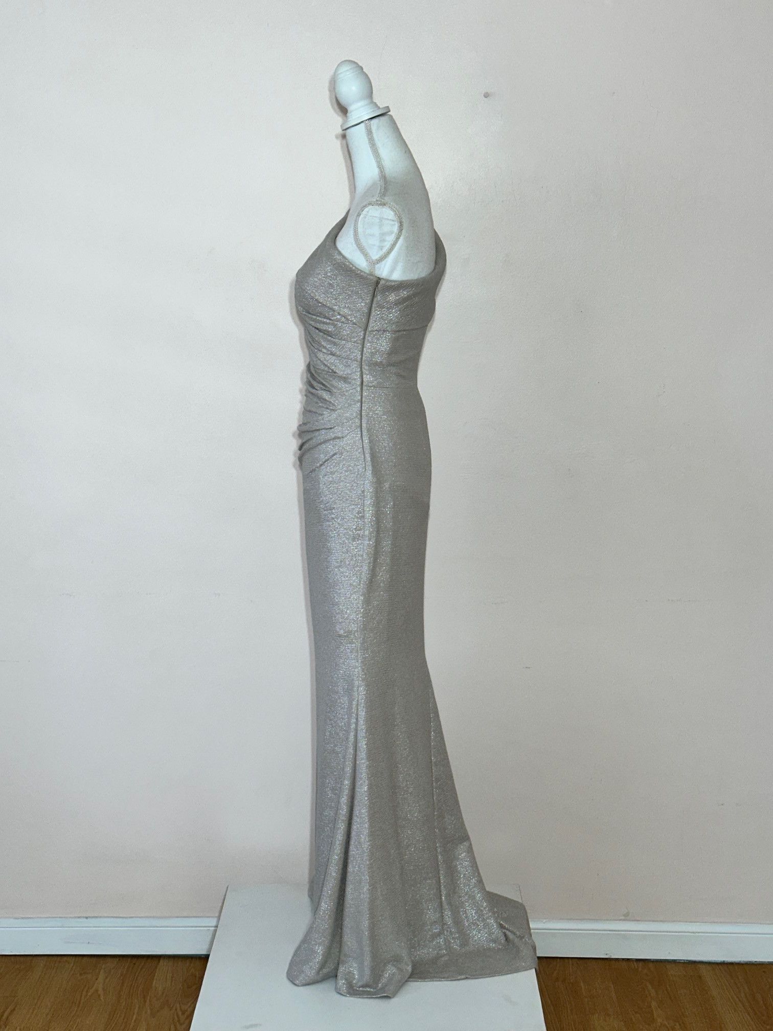 Other Eliza J Champagne Silver Textured One Shoulder Gown Size XS / US 0-2 / IT 36-38 - 6 Thumbnail