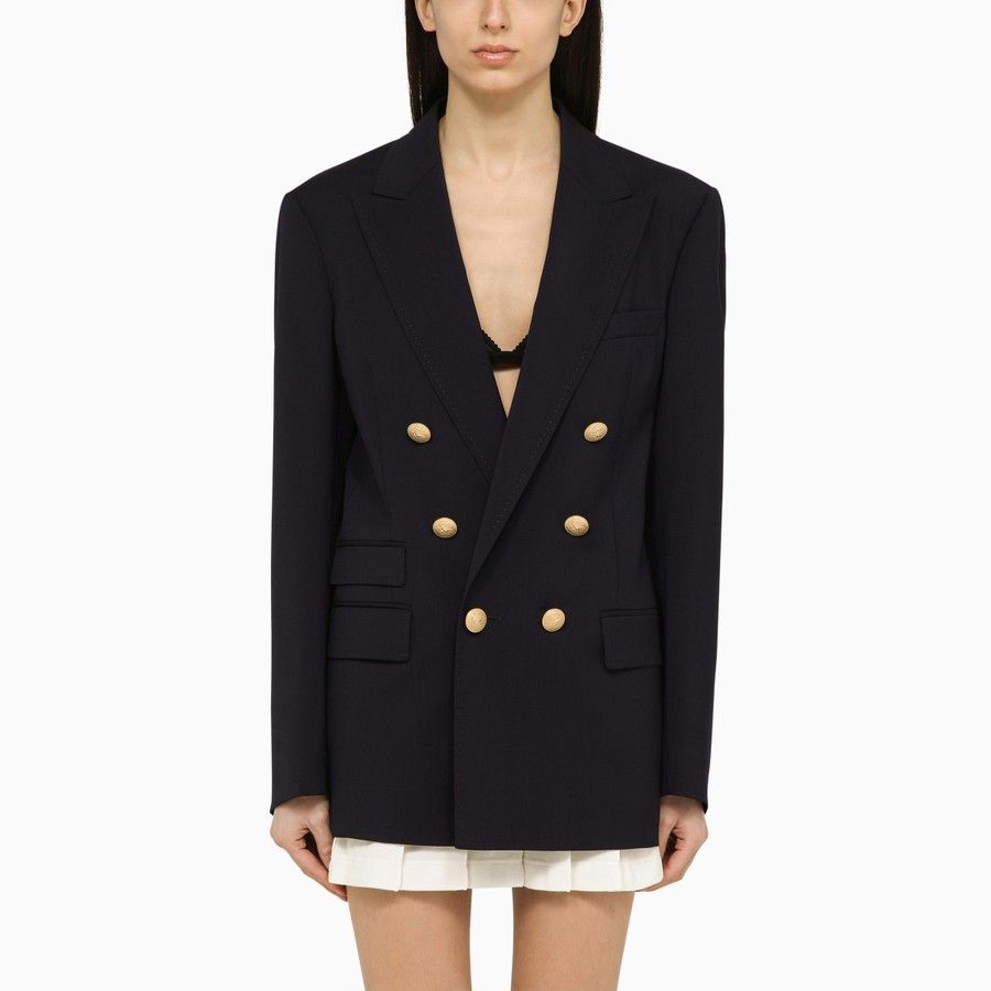 o1d2blof0824 Double-breasted Wool Jacket in Navy Blue
