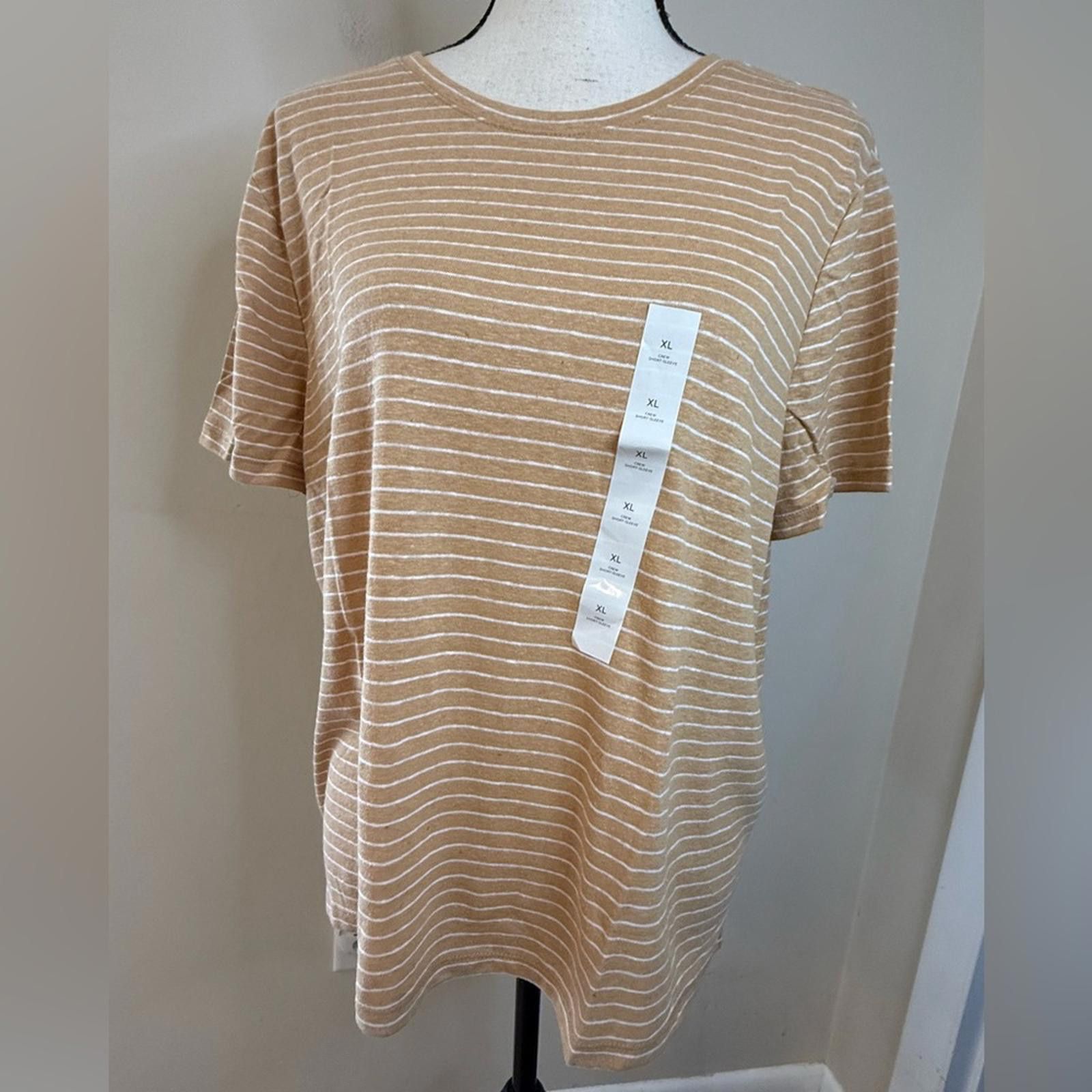 Other Banana Republic Factory linen blend tan white striped tee XL Size XL / US 12-14 / IT 48-50 - 1 Thumbnail