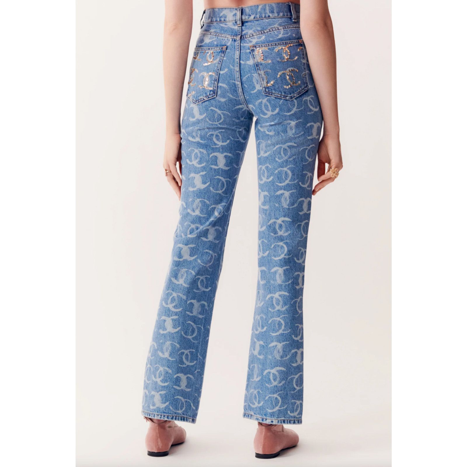 Chanel Chanel Denim White CC Printed Logo Sequin Regular Jeans 38 Size 26" / US 2 / IT 38 - 5 Thumbnail