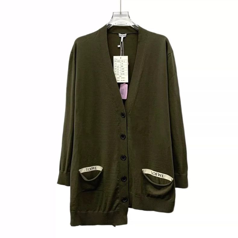 Loewe Military green wool V-neck single row button irregul