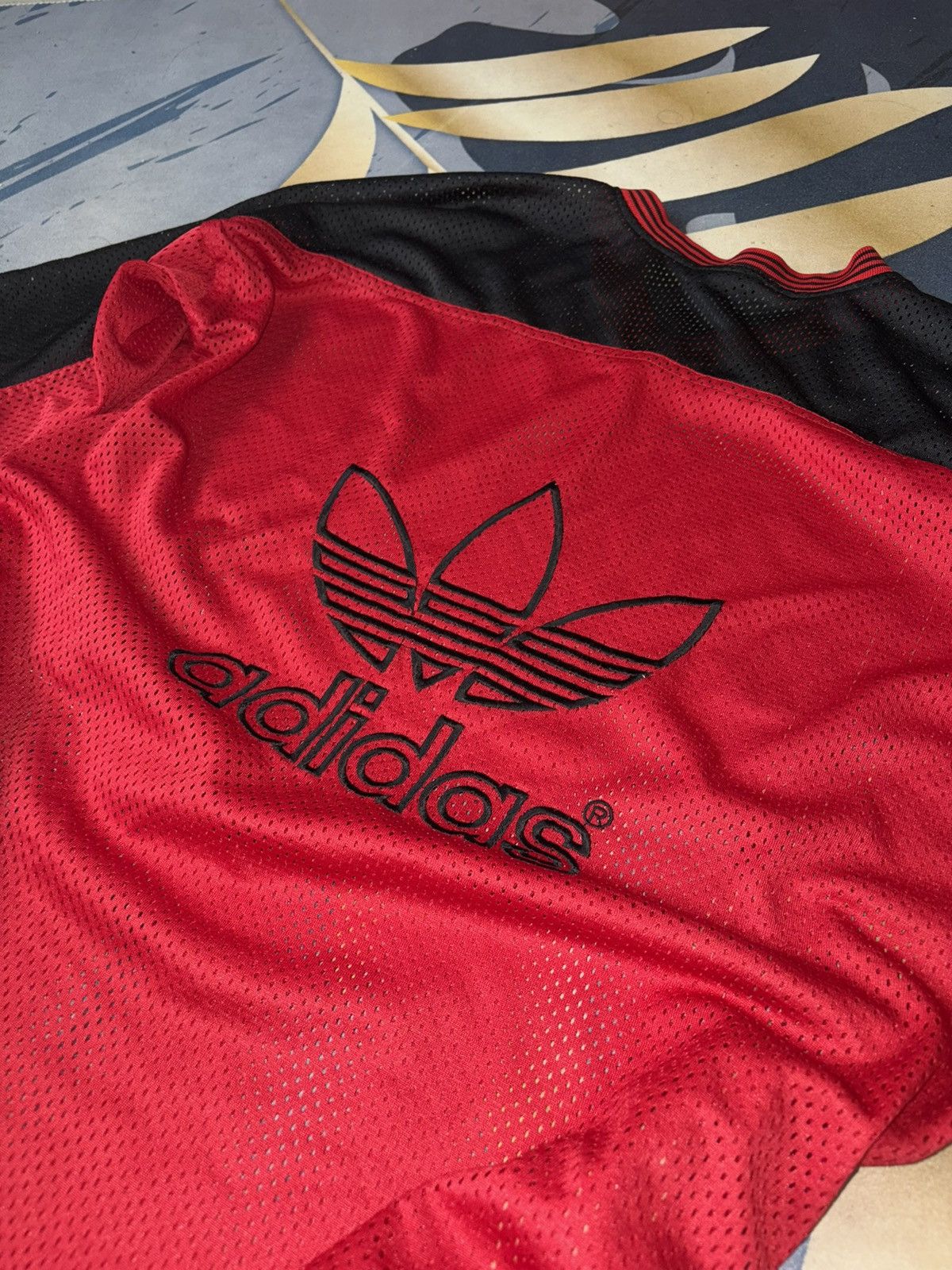 Adidas Vintage Adidas Mesh Jersey Red Black Y2K Size US L / EU 52-54 / 3 - 4 Thumbnail