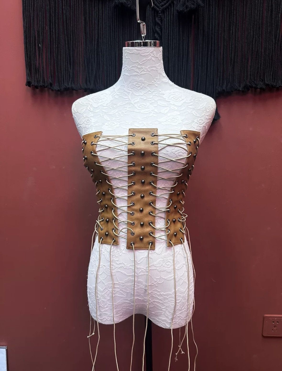 Designer gothic inspired adjustable faux leather lace up corset top Size ONE SIZE - 6 Thumbnail