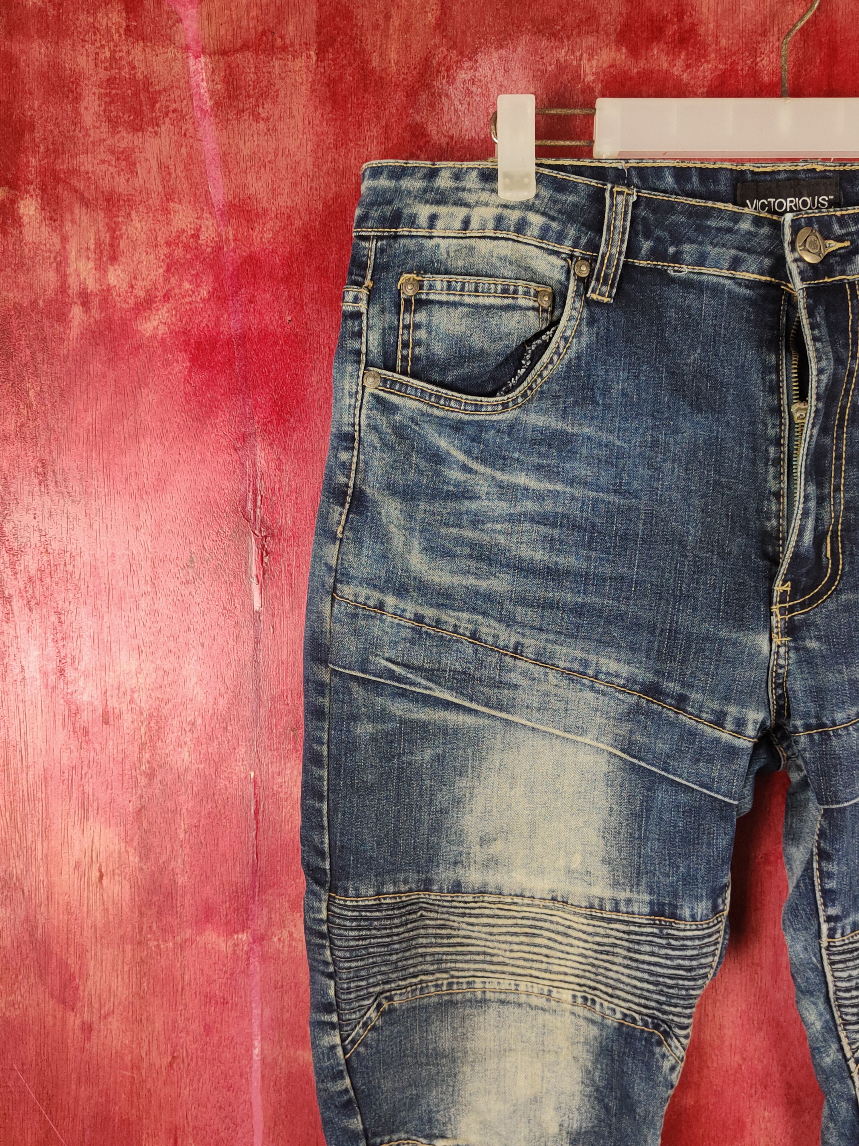 Japanese Brand Victorious bikers Distressed Ripped Skinny Jeans #S2309 Size US 34 / EU 50 - 3 Thumbnail