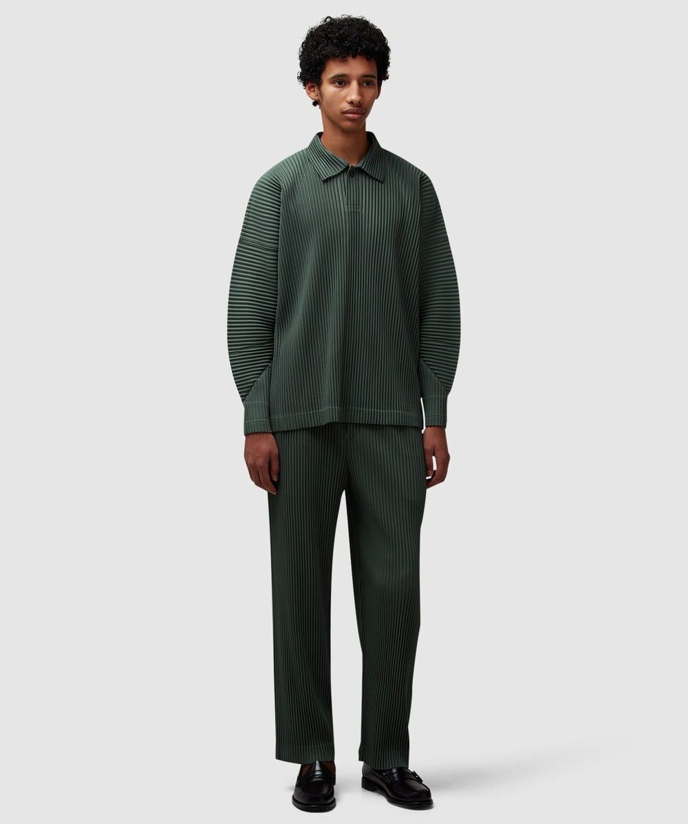 Issey Miyake o1h1sh10525 Pleated Polo Shirt in Green Size US M / EU 48-50 / 2 - 2 Thumbnail