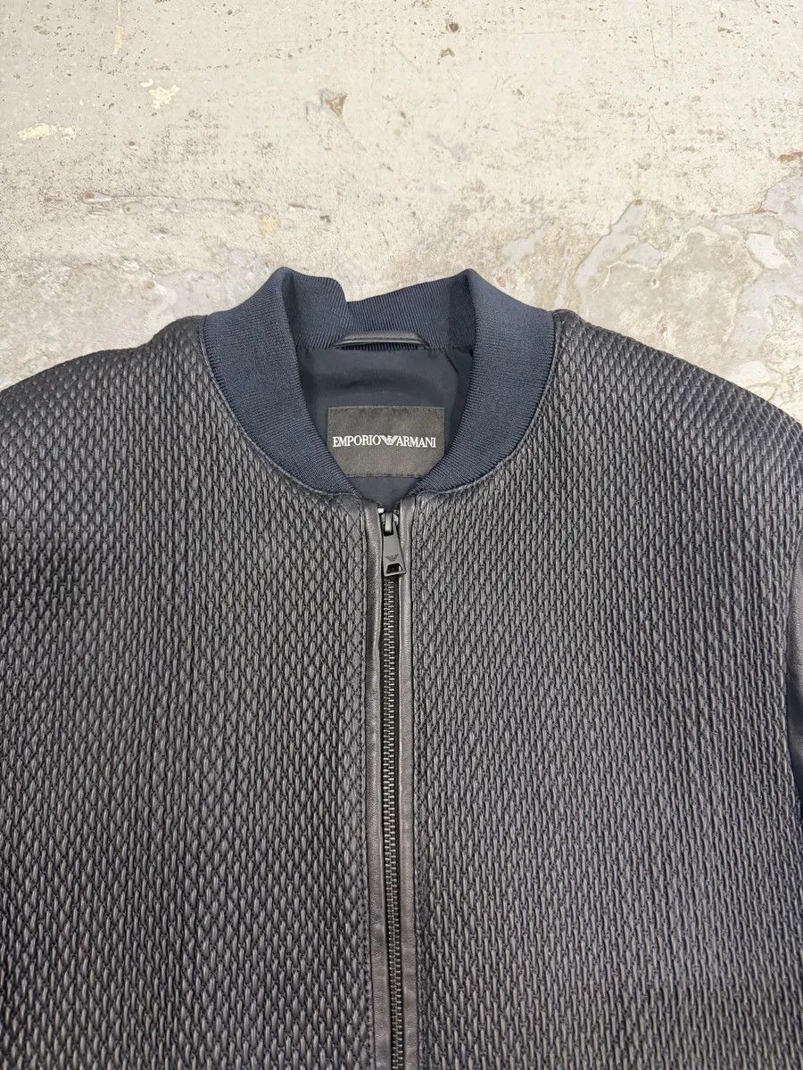 Emporio Armani AW2018 Emporio Armani Navy & Black Waffled Leather Bomber Jacket Size US M / EU 48-50 / 2 - 12 Thumbnail