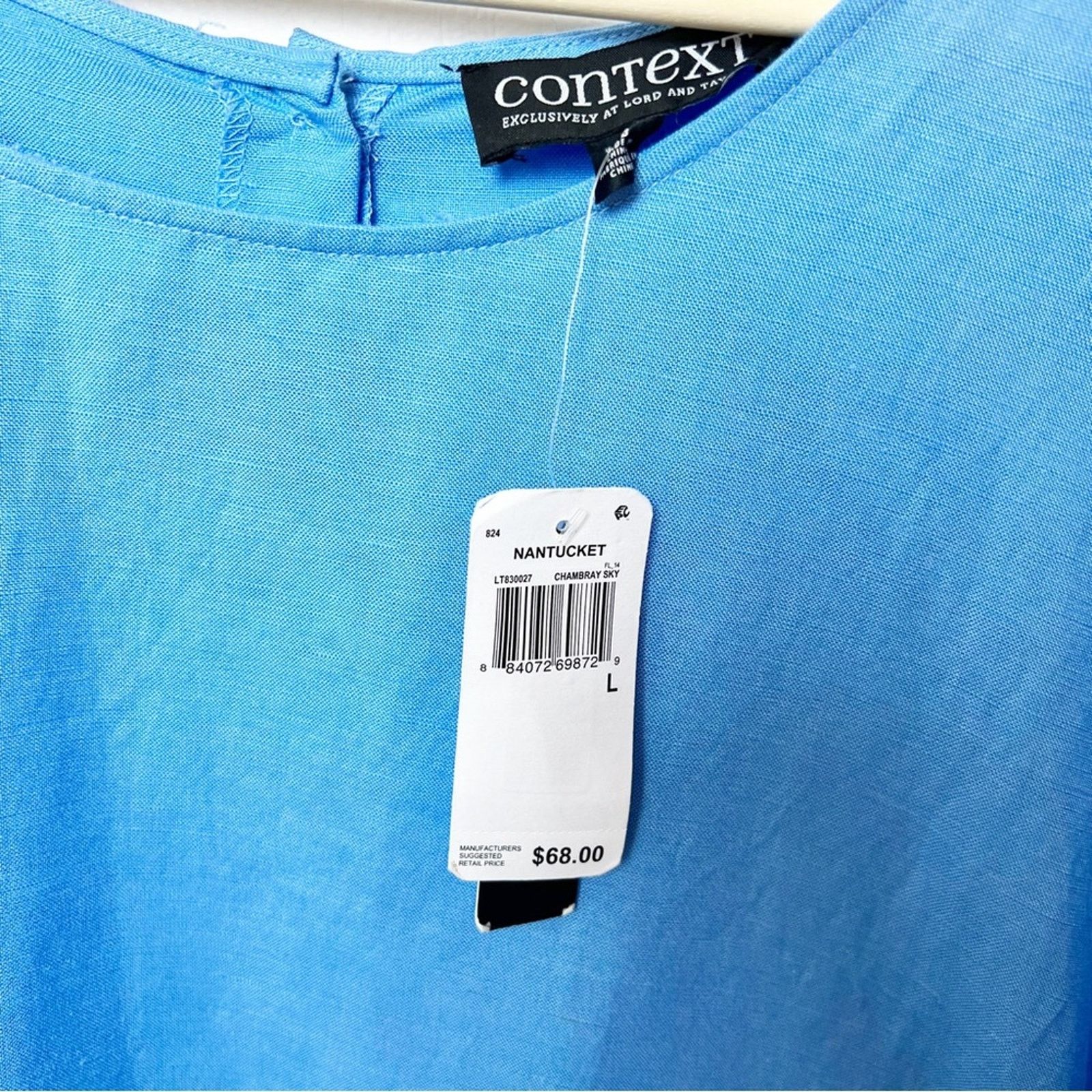 Lord & Taylor Blue Linen Blend Ruffle Sleeve Popover Blouse Size L Size L / US 10 / IT 46 - 2 Thumbnail