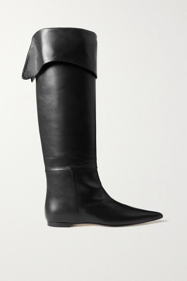 image of Khaite Diego Leather Knee Boots Size 38.5 in Black, Women's
