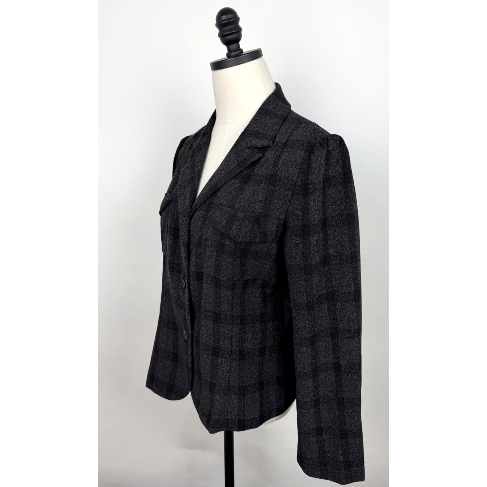 Vintage VINTAGE It's Perfit Plaid Blazer Womens M 8 Charcoal Gray Puff Sleeve 90s Y2K Size M / US 6-8 / IT 42-44 - 7 Thumbnail