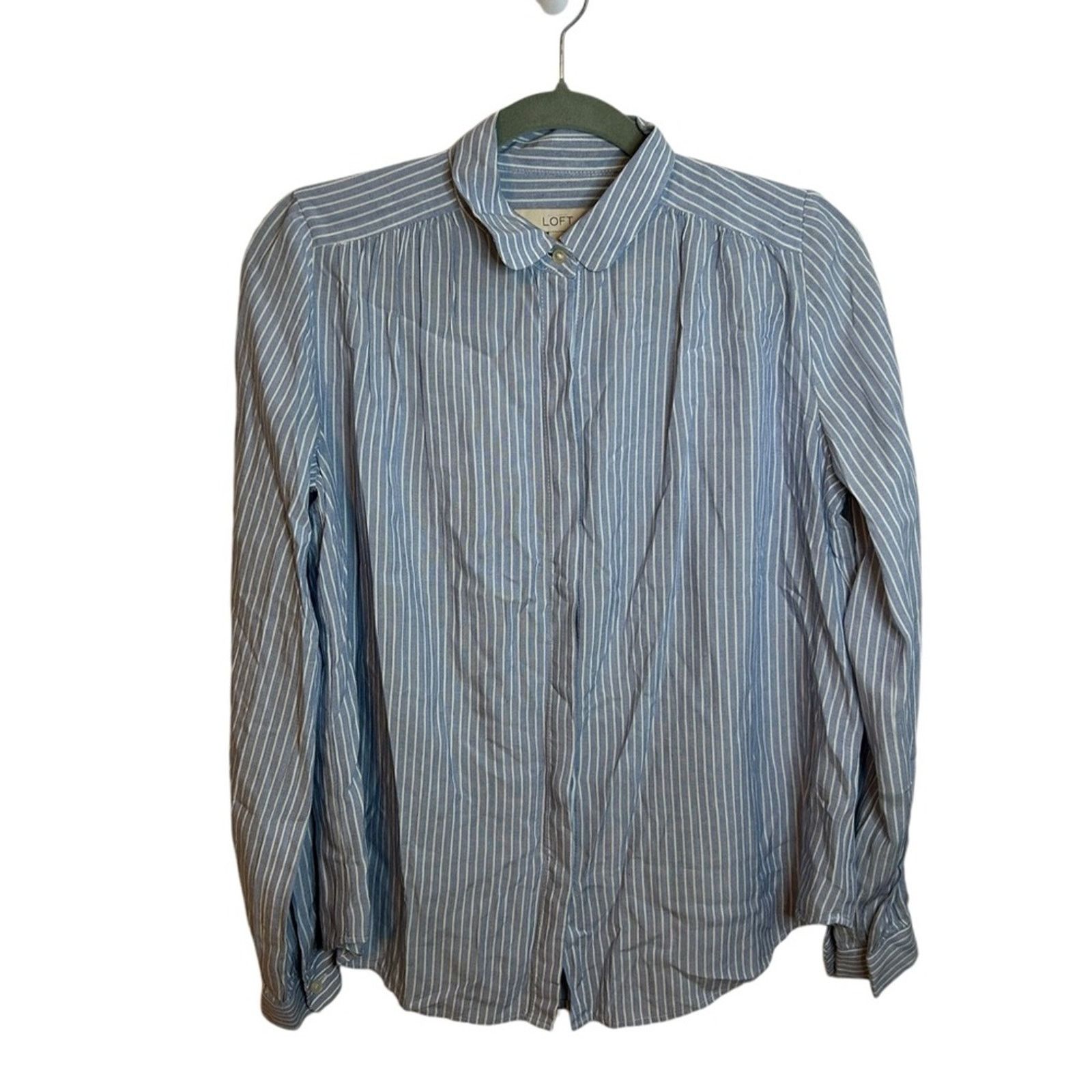 Loft Loft Baby Blue Striped Puff Sleeve Button Down Size S / US 4 / IT 40 - 1 Thumbnail