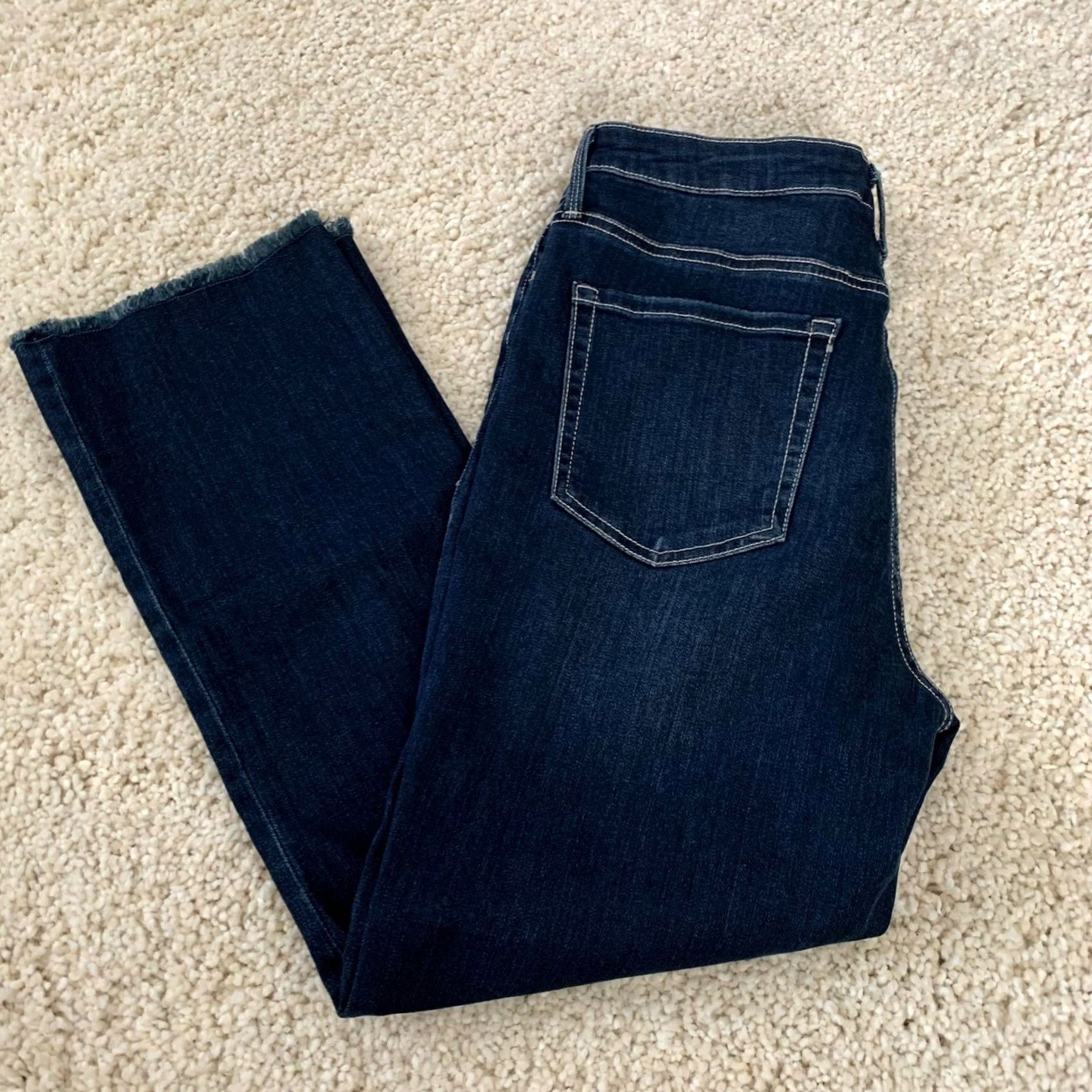Vintage Seven7 Jeans crop Raw Hem Dark Wash Blue Denim Stretch Womens Sz 10 Fashion Jean Size 32" / US 10 / IT 46 - 7 Thumbnail