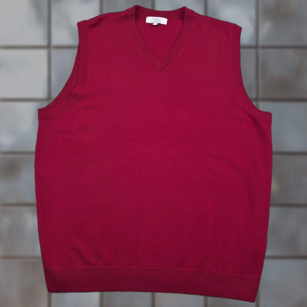 Vintage Turnbury Mens XL Red 100% Extra Fine Merino Wool V Neck Knit Sweater Vest Shirt Size US XL / EU 56 / 4 - 1 Thumbnail