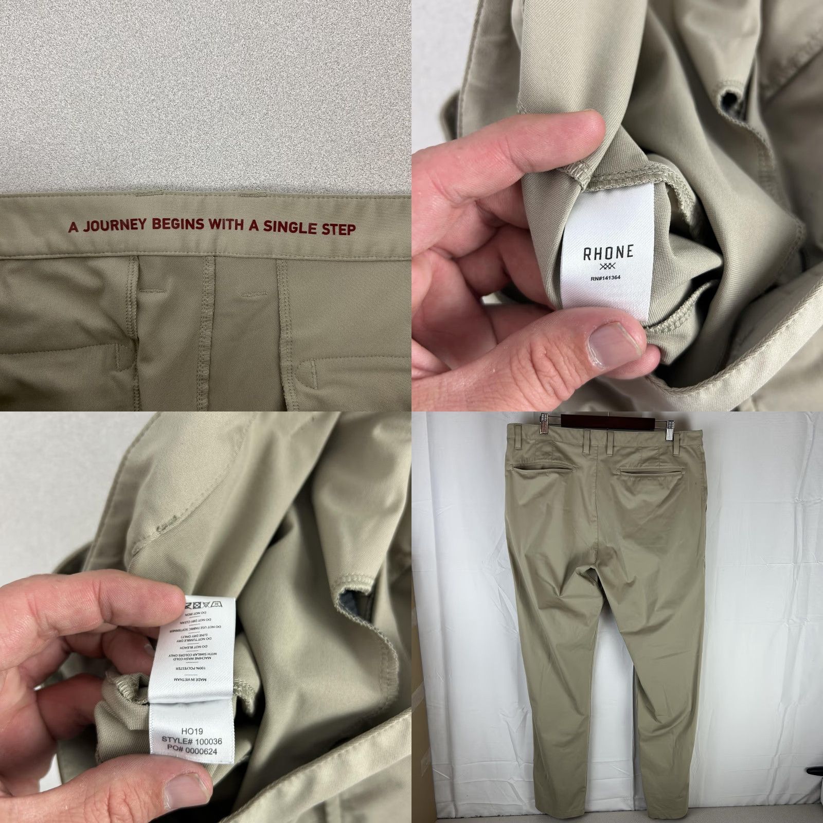 Rhone Rhone Commuter Pants Mens 38x33 Beige Performance Chino Slant Pockets Flat Front Zip Fly 100% Polyester Tapered Inseam 33 Regular Size US 38 / EU 54 - 8 Thumbnail