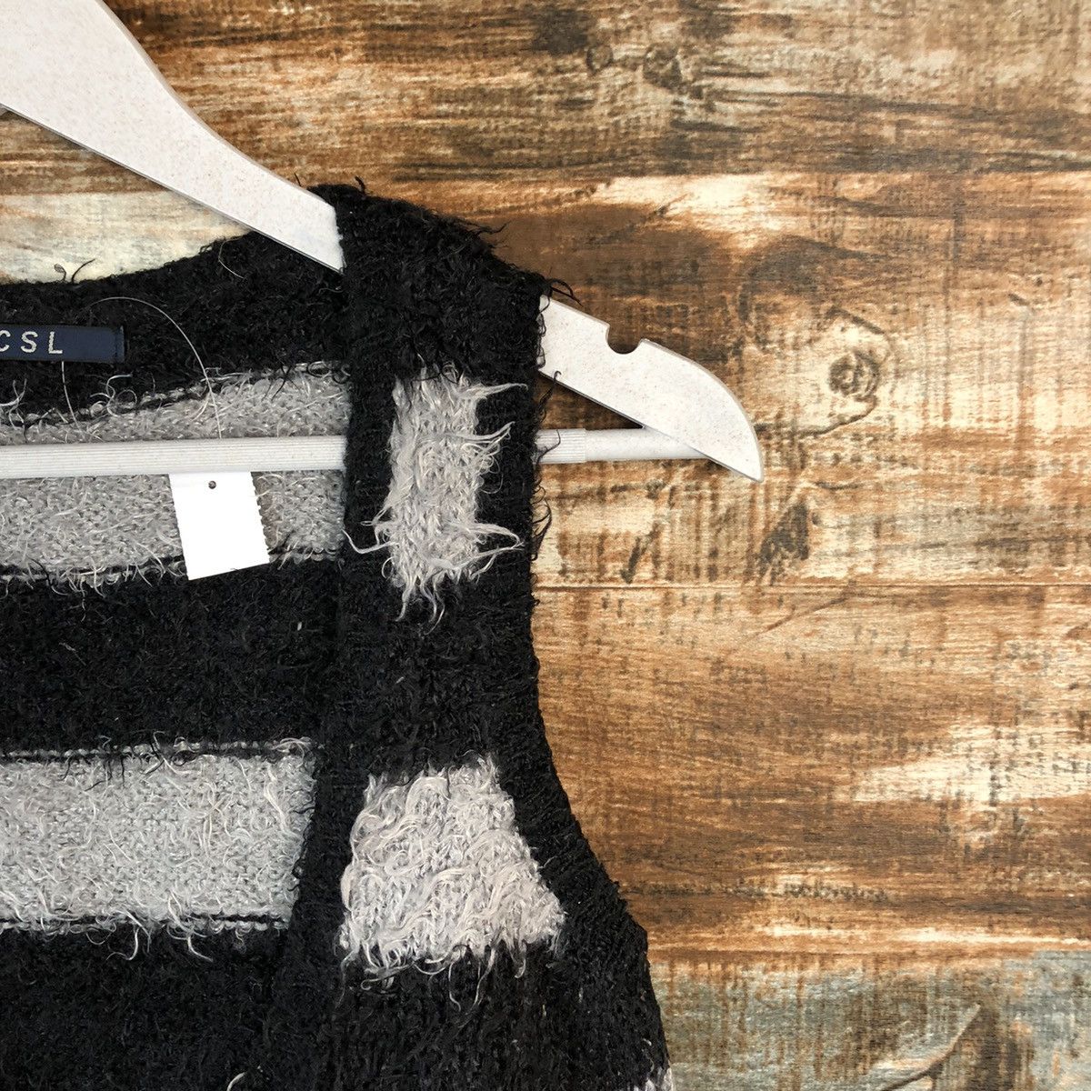 Japanese Brand CSL Stripe Grey fur mohair Black Vest Knitwear #A1609 Size L / US 10 / IT 46 - 8 Thumbnail