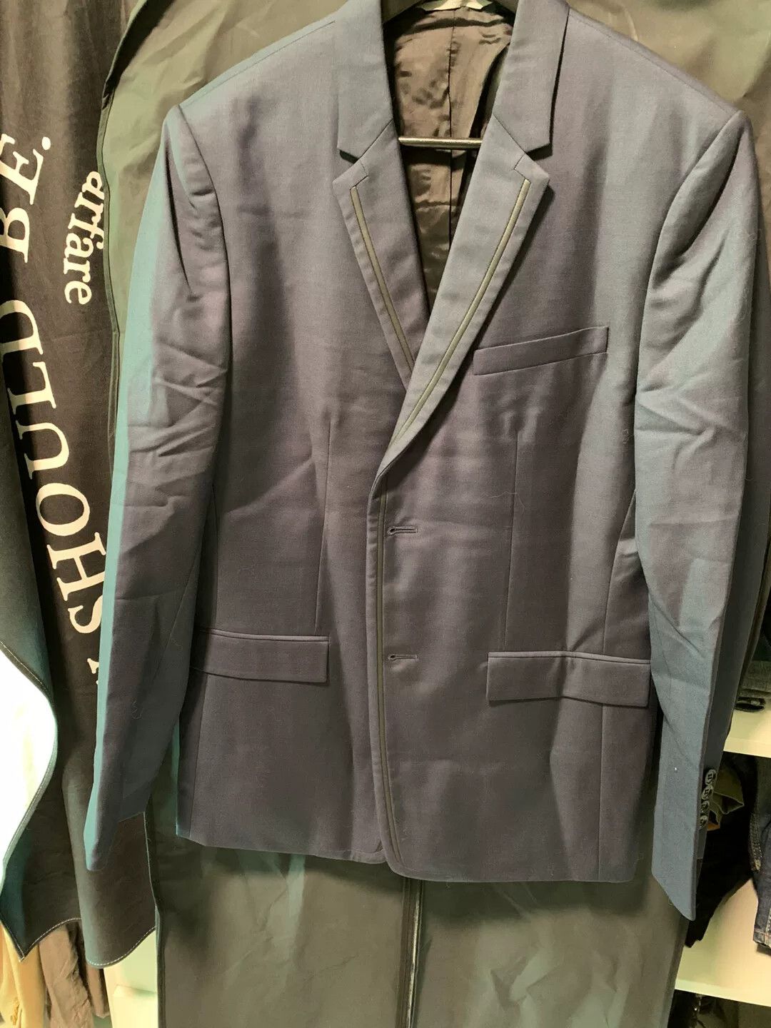 Dior navy wool blazer with leather trim Size US M / EU 48-50 / 2 - 1 Thumbnail